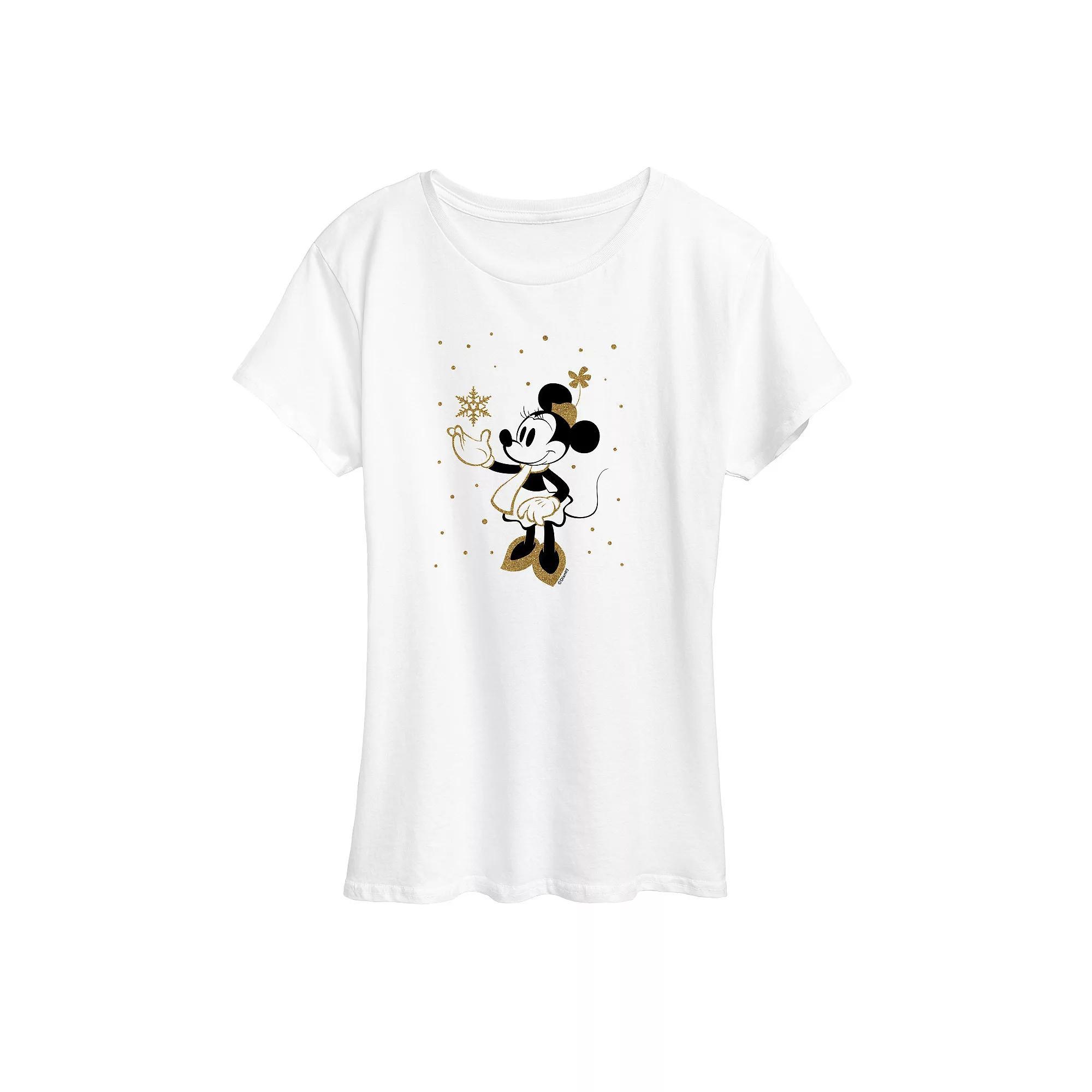 Disney's Minnie Mouse Women's Winter Sparkle Graphic Tee, Girl's, Size: Medium, White Product Image