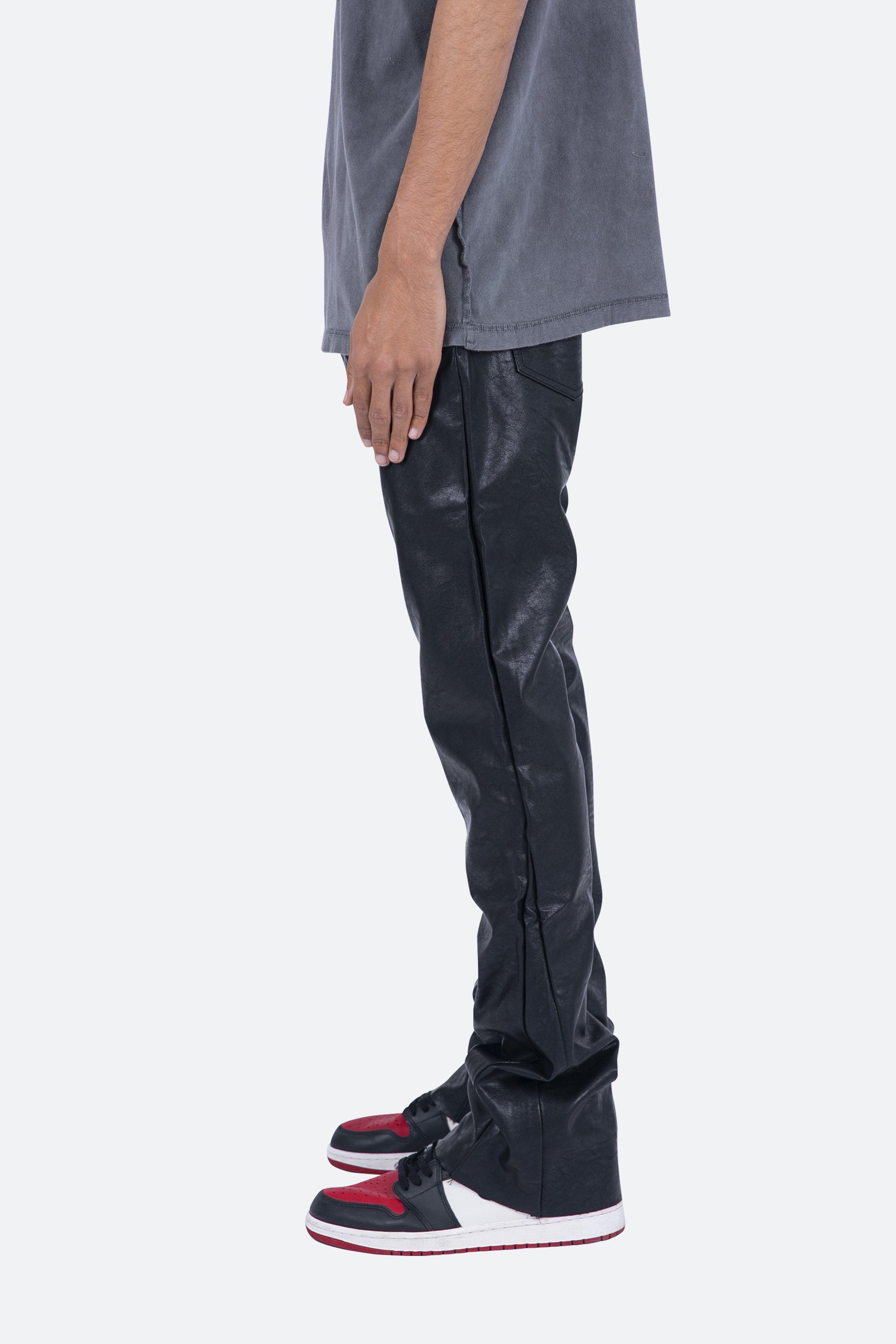 B169 Leather Flare Pants - Black Product Image