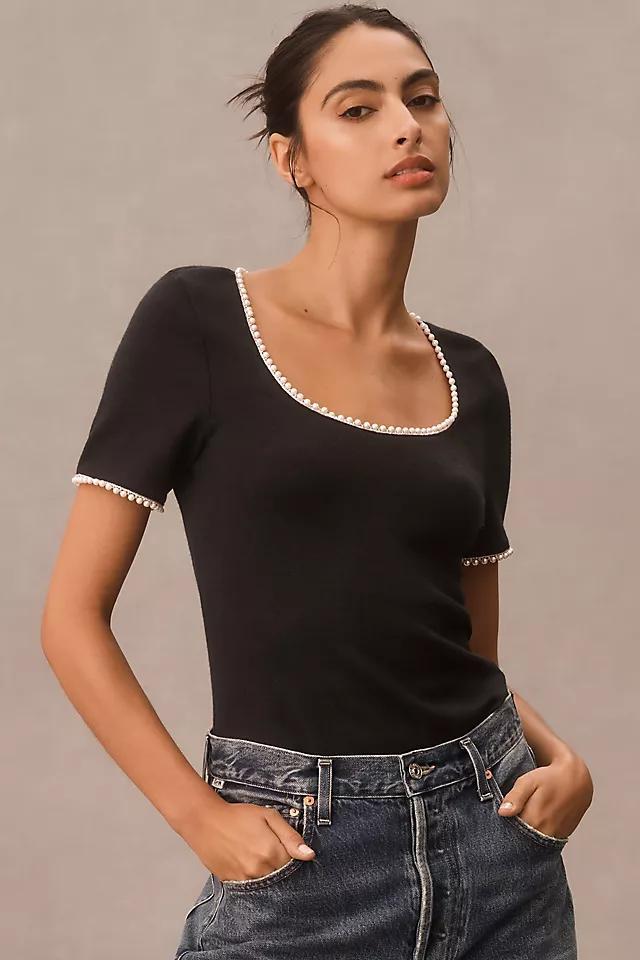 Canapé Pearl-Trim Scoop-Neck Tee Product Image