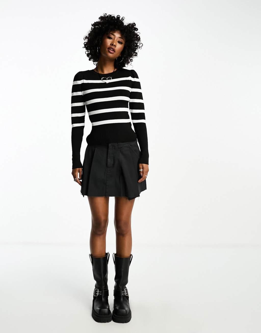 Only lightweight sweater in black and white stripe  Product Image