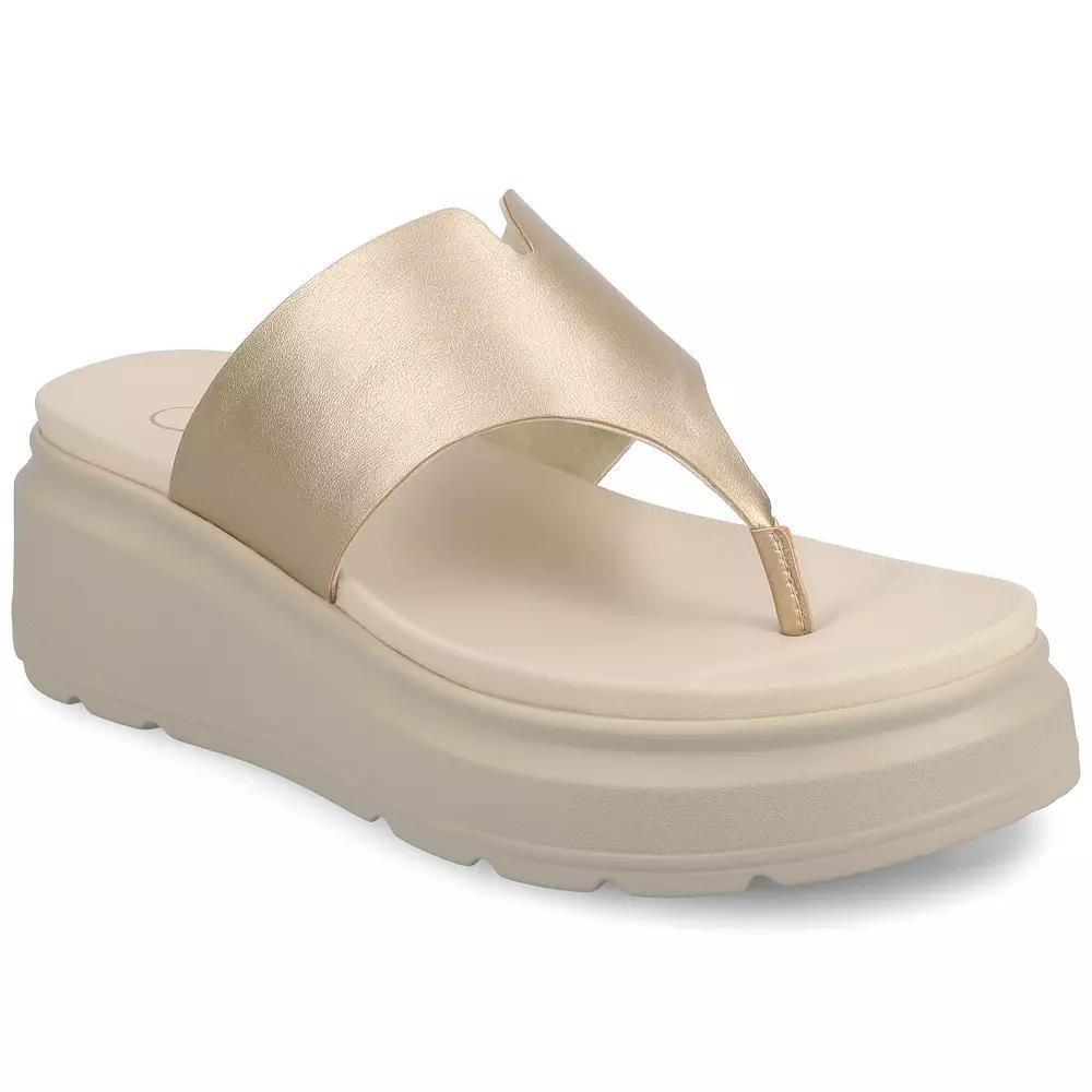 Journee Carah Wedge Thong Flip Flop Womens Sandals Beige Product Image