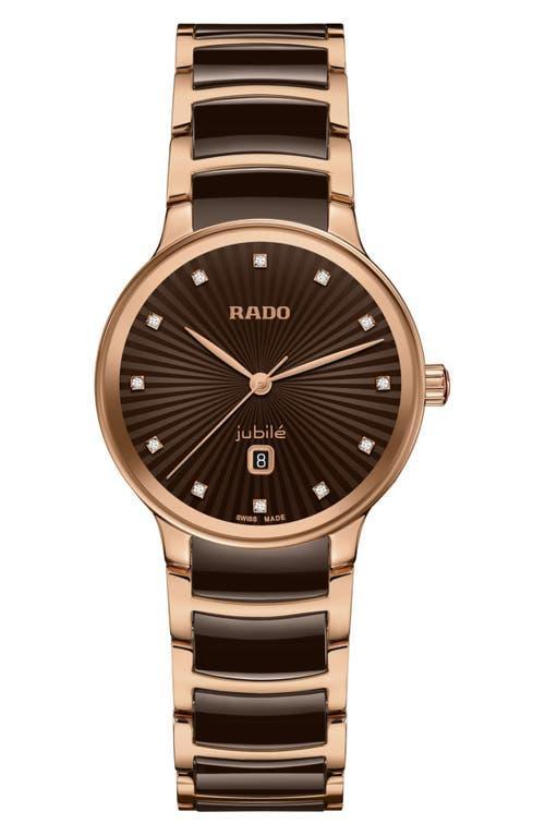 Rado Womens Swiss Centrix Diamond (1/20 ct. t.w. Ceramic & Rose Gold Pvd Bracelet Watch 31mm - Brown Product Image