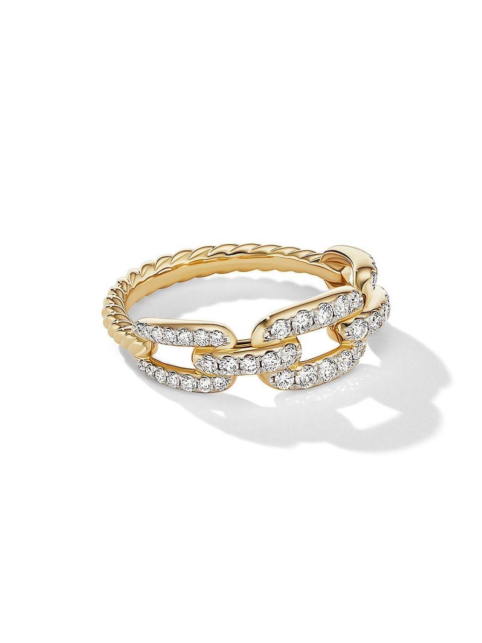 Womens Stax Chain Link Ring in 18K Yellow Gold with Pav Diamonds Product Image