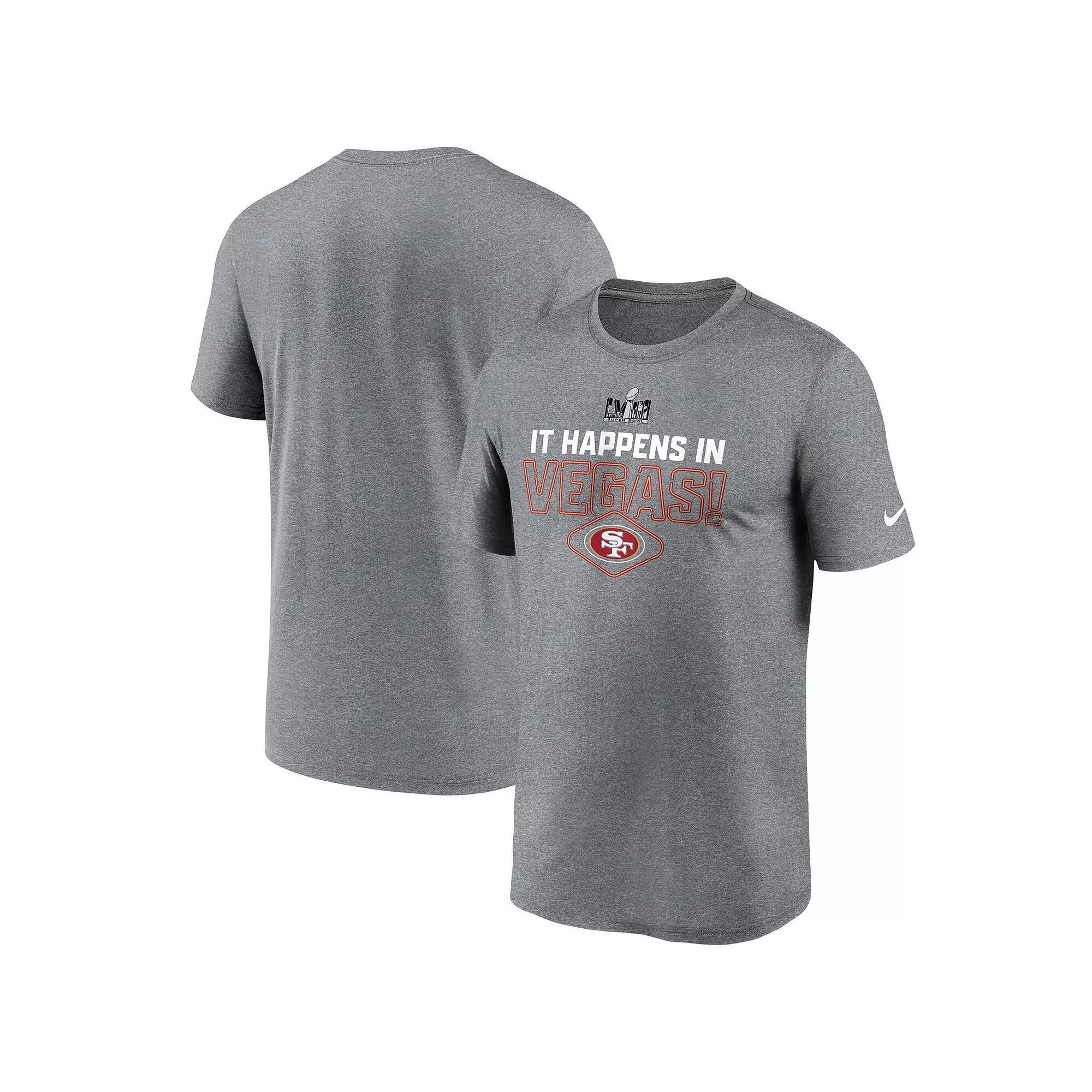 Men's Nike Heather Gray San Francisco 49ers Super Bowl LVIII Logo Lockup T-Shirt, Size: Large, Grey Product Image