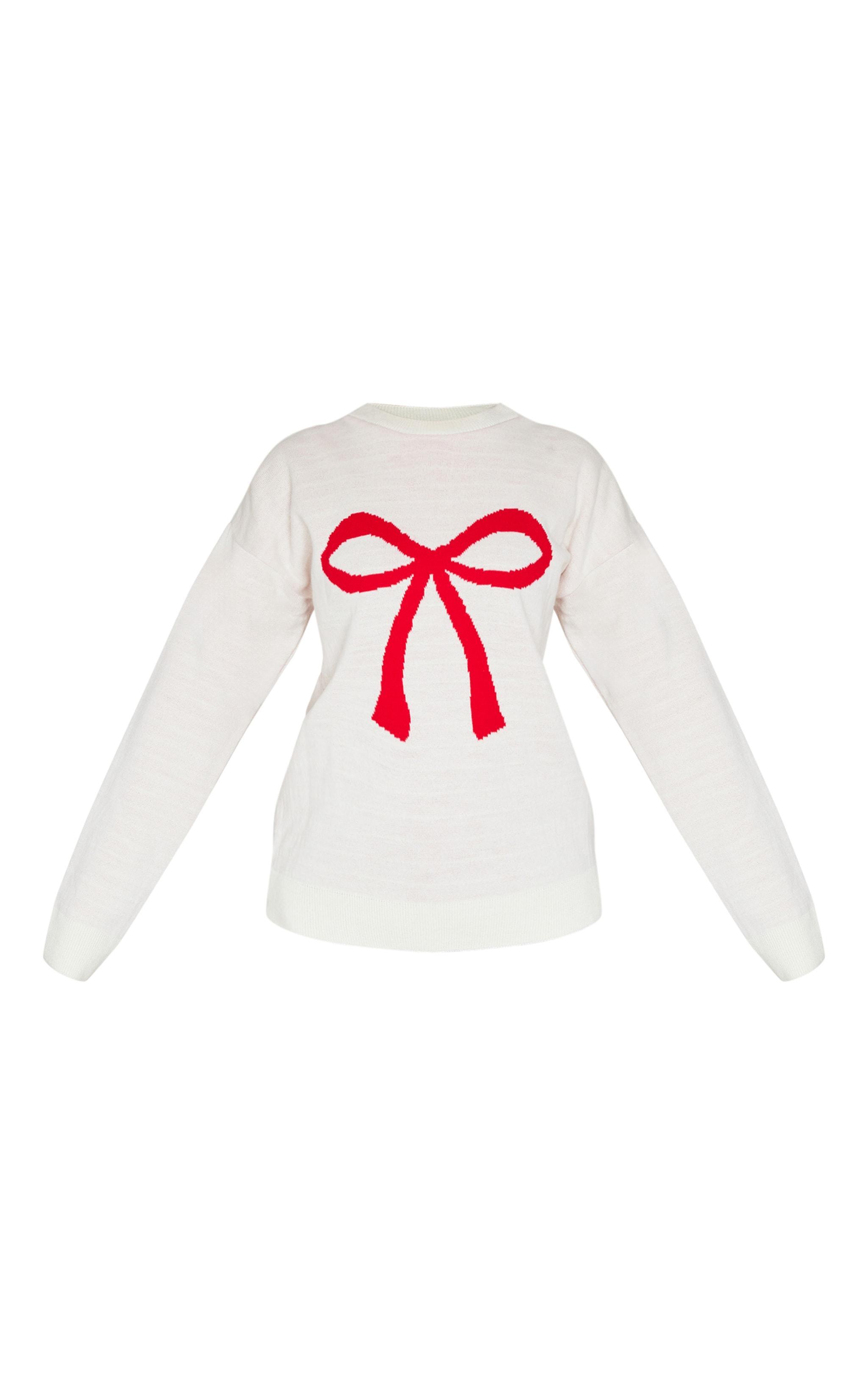 Petite White Bow Christmas Sweater Product Image