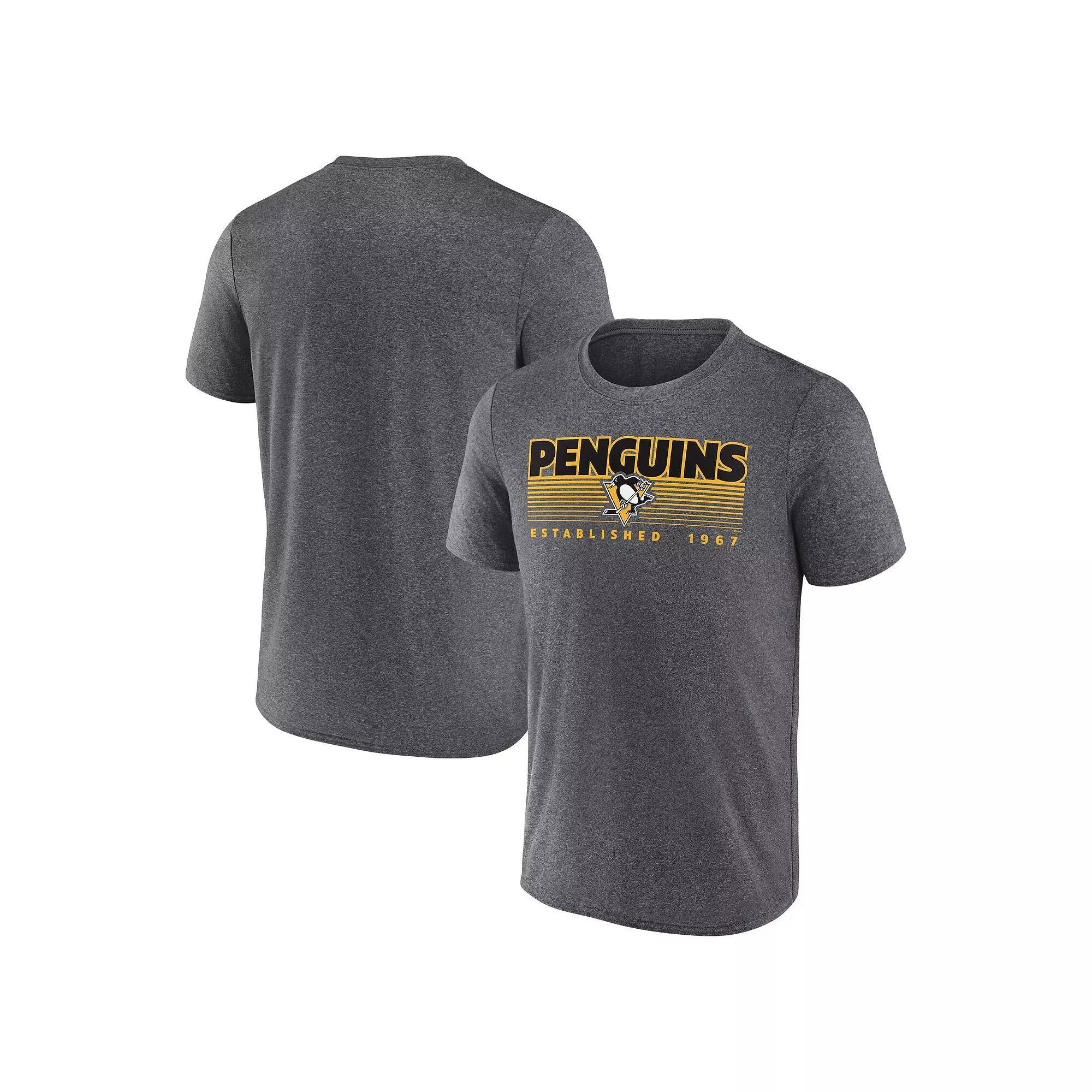 Men's Fanatics Branded Heathered Charcoal Pittsburgh Penguins Prodigy Performance T-Shirt,  Product Image