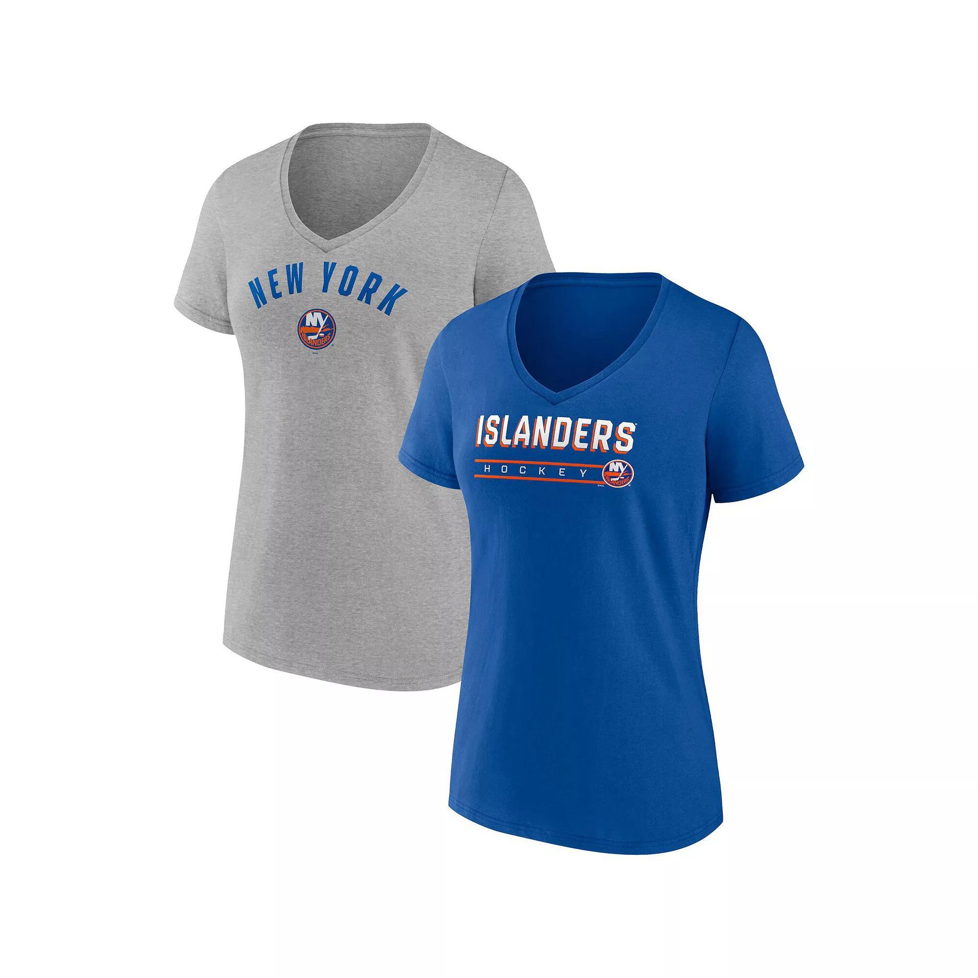 Women's Fanatics Branded Royal/Heathered Gray New York Islanders 2-Pack V-Neck T-Shirt Set, Size: Large, Isl Blue Product Image