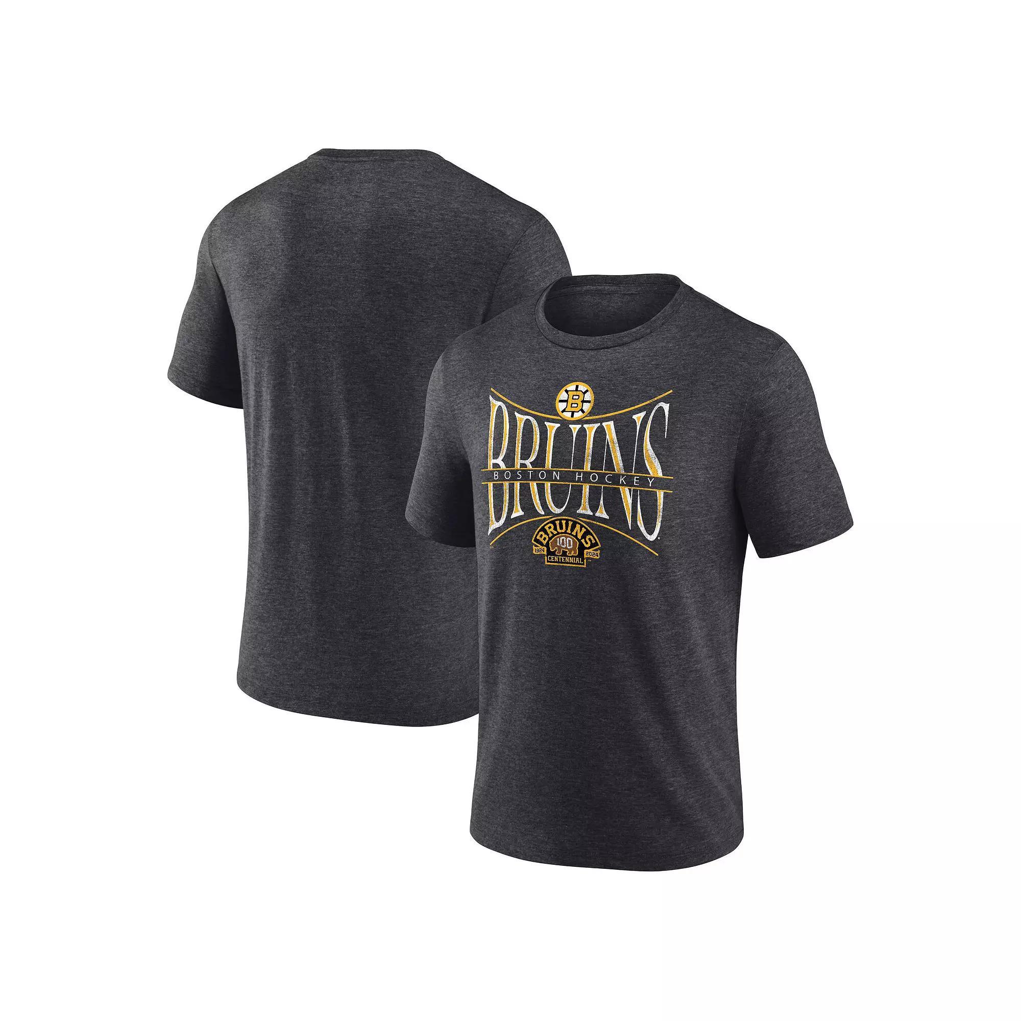 Men's Fanatics Branded Heather Charcoal Boston Bruins Centennial Hockey Tri-Blend T-Shirt,  Product Image