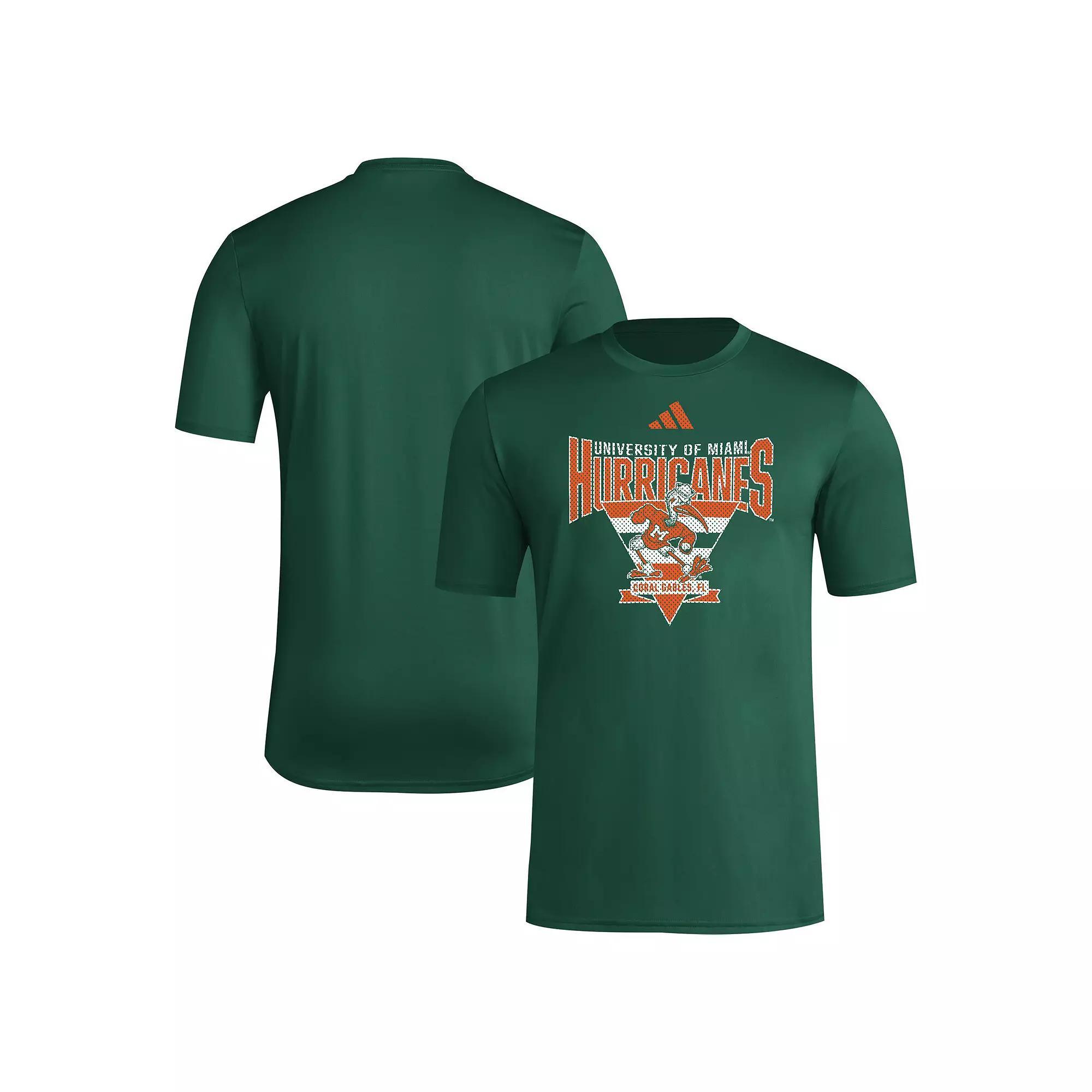 Men's adidas Green Miami Hurricanes 2024 Locker Trilateral Pre-Game T-Shirt, Size: Medium Product Image