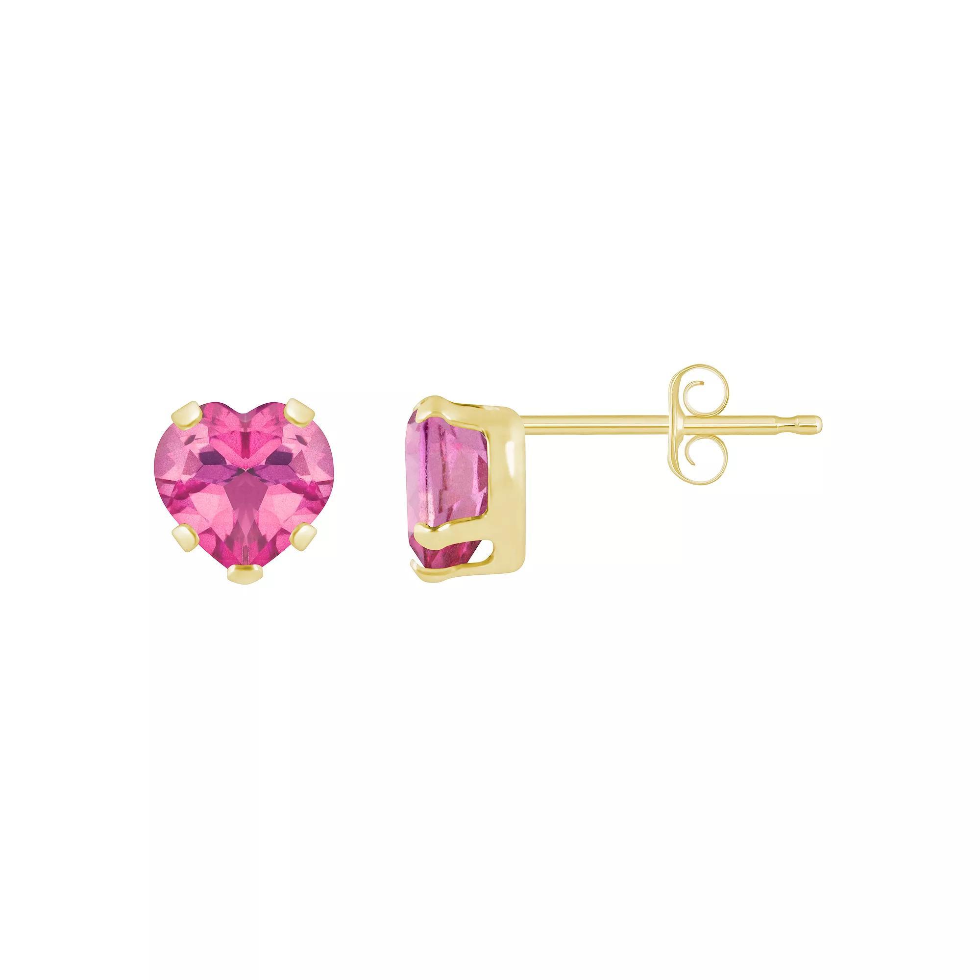 Celebration Gems 10k Gold 5 mm Heart Shape Gemstone Stud Earrings, Women's, Pink Topaz Product Image