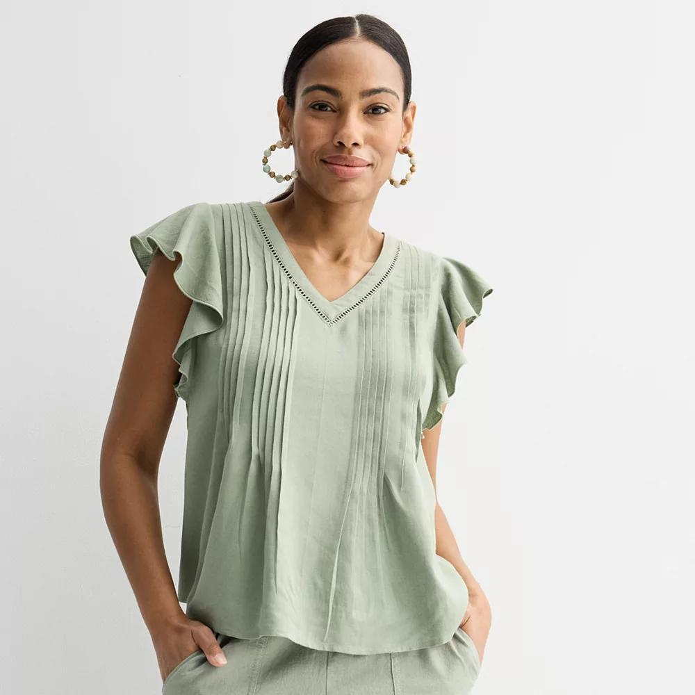 Petite Sonoma Goods For Life® Flutter Sleeve Pintuck Top, Women's, Size: Large Petite, Madri Green Product Image