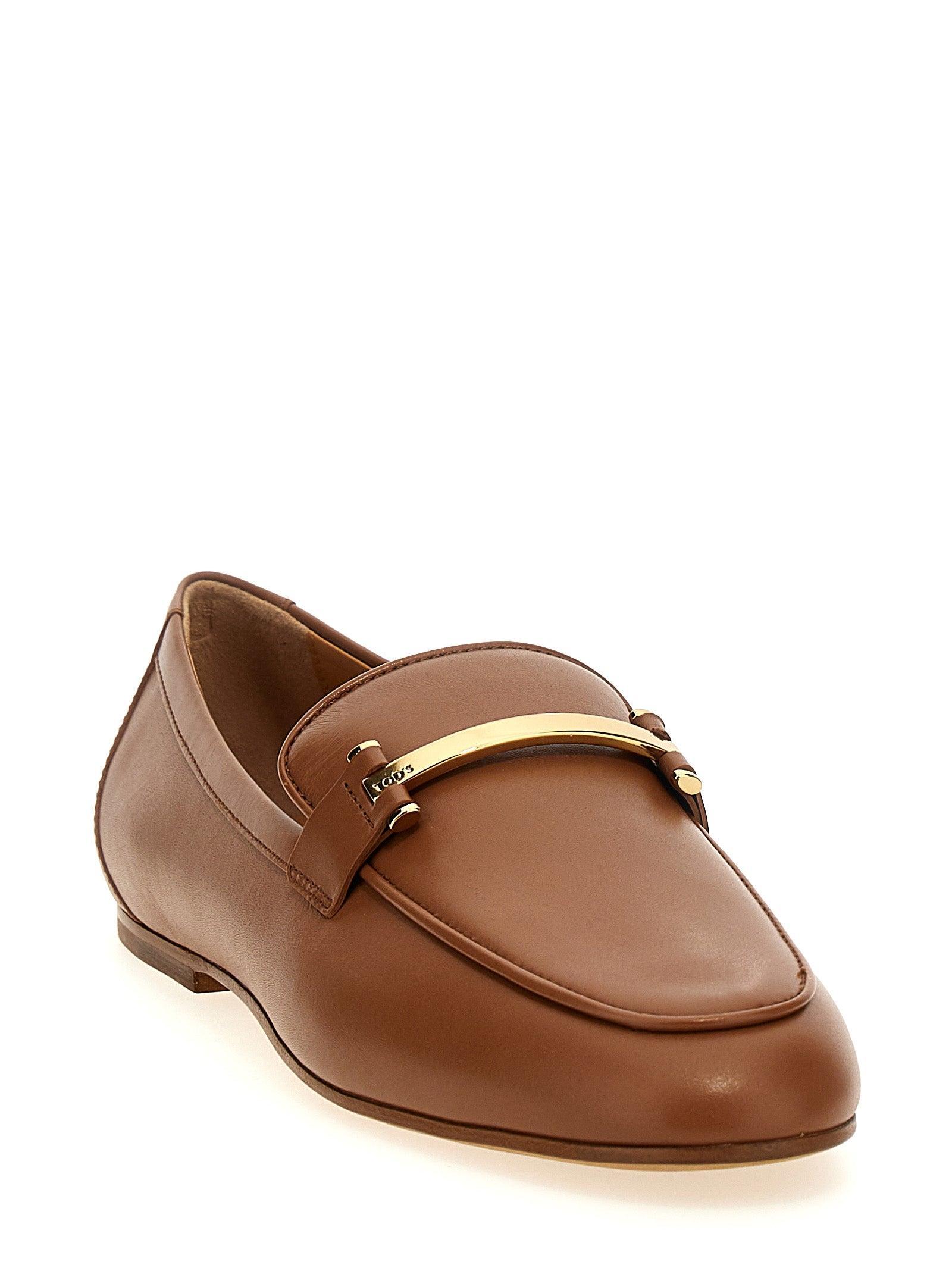 TOD'S Cuoio Leather Metal-strap Loafers In Brown Product Image