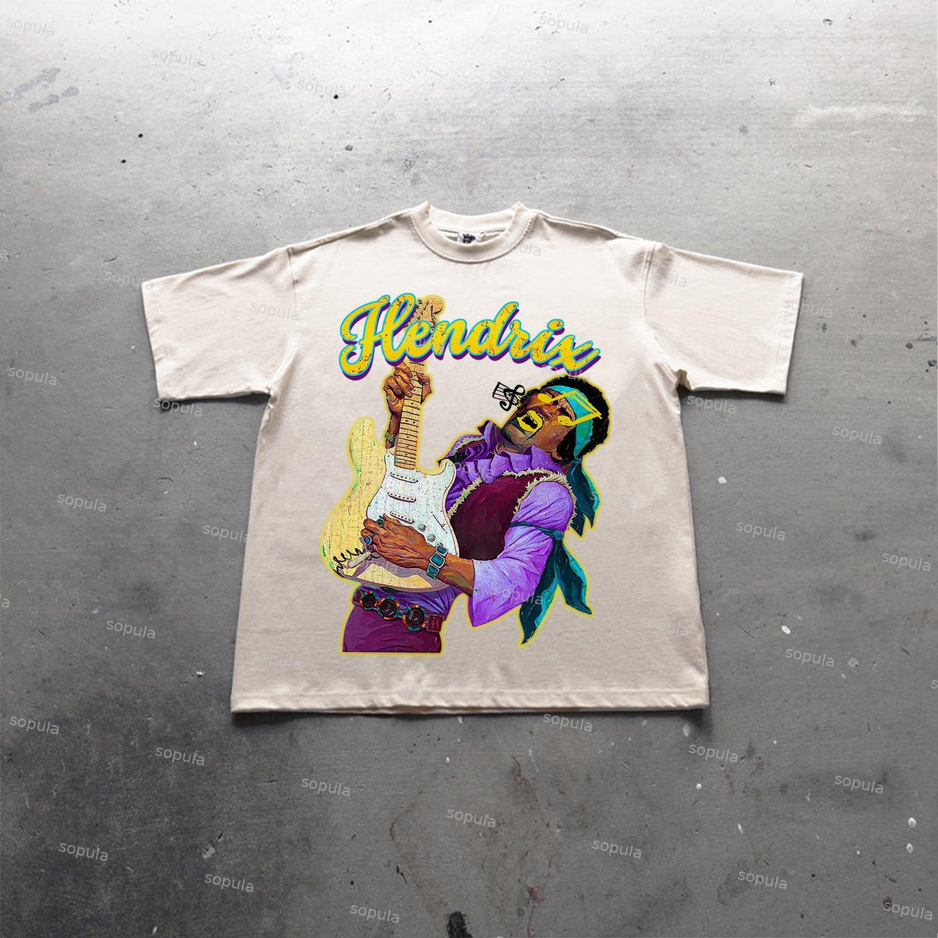 Sopula Hendrix Fashion Guitarist Graphic Print Cotton T-Shirt Product Image
