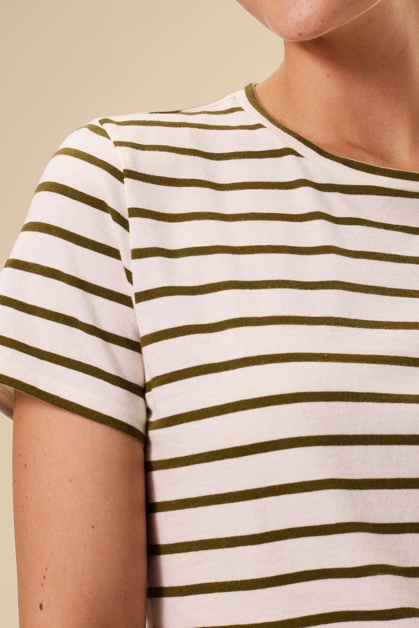 Berkeley Organic Cotton Tee - Ivory Olive Stripe Product Image