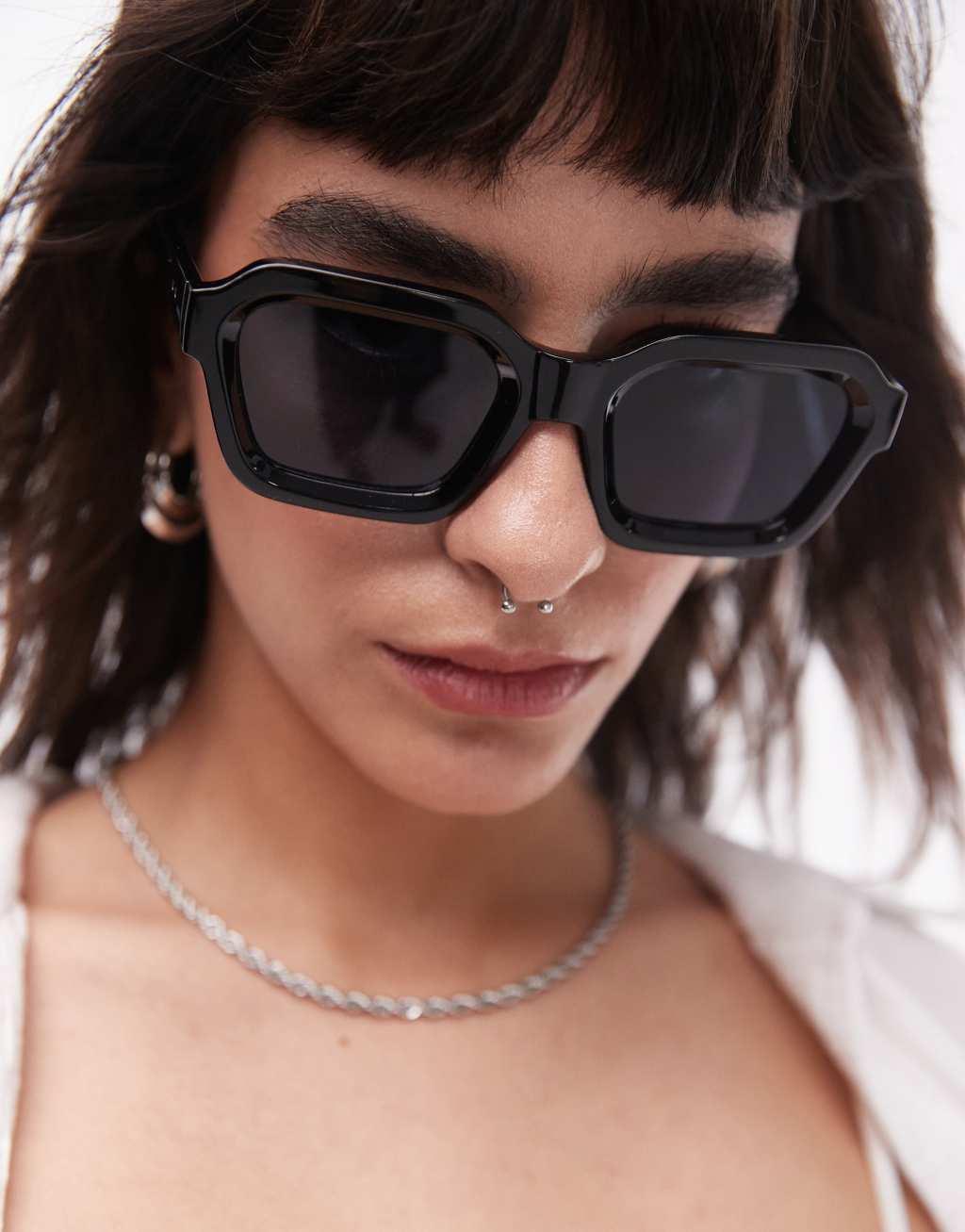 Topshop Alder oversized angled sunglasses in black Product Image