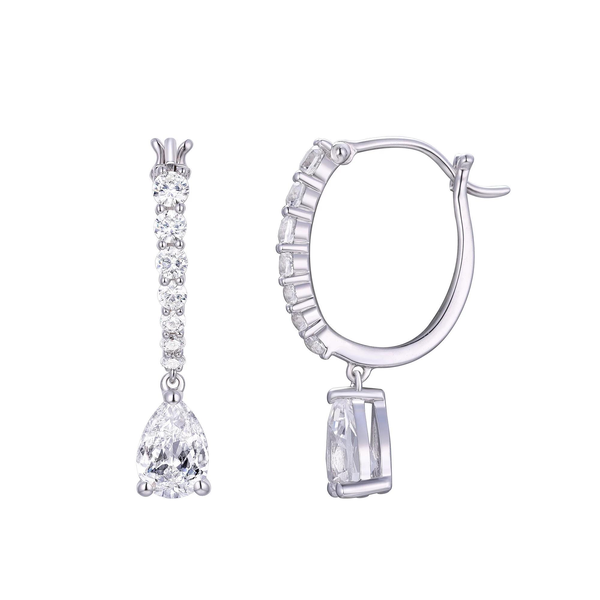 Rhodium Over Sterling Silver Lab-Created White Sapphire Hoop Earrings, Women's Product Image
