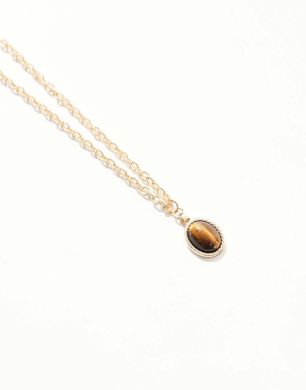 Icon Brand tigers eye oval pendant necklace in gold Product Image