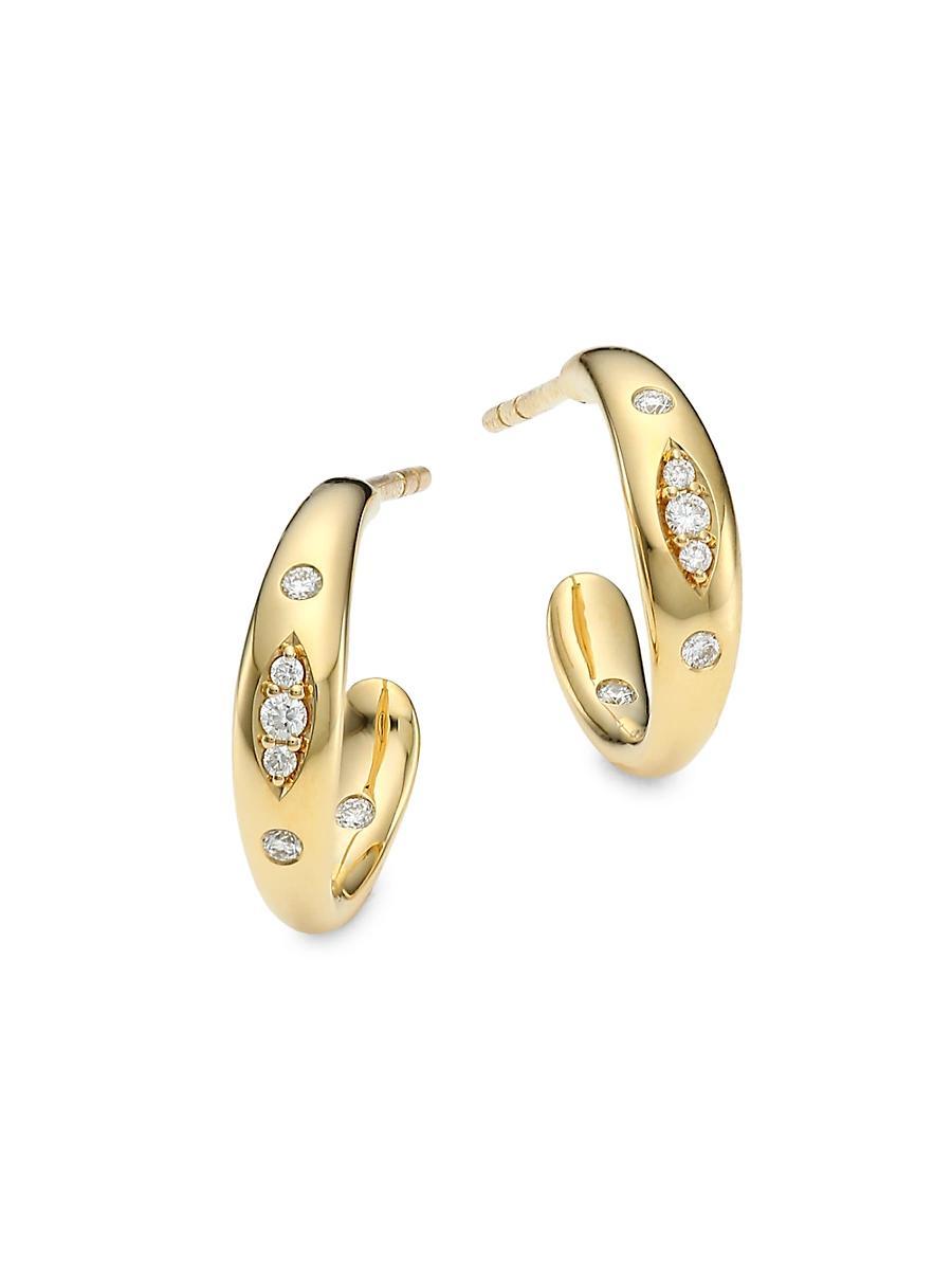 Womens Gypsy 18K Yellow Gold & Pav Diamond Small Hoop Earrings Product Image