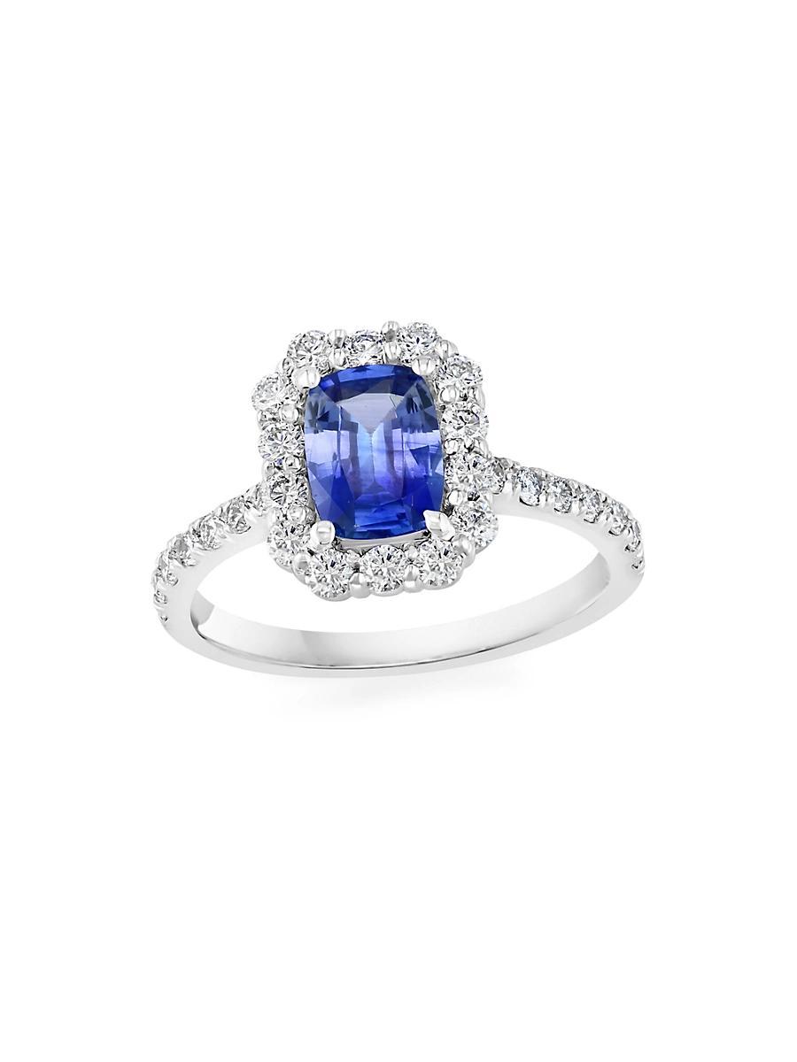 Womens 14K White Gold, Blue Sapphire & 0.44 TCW Diamond Ring Product Image