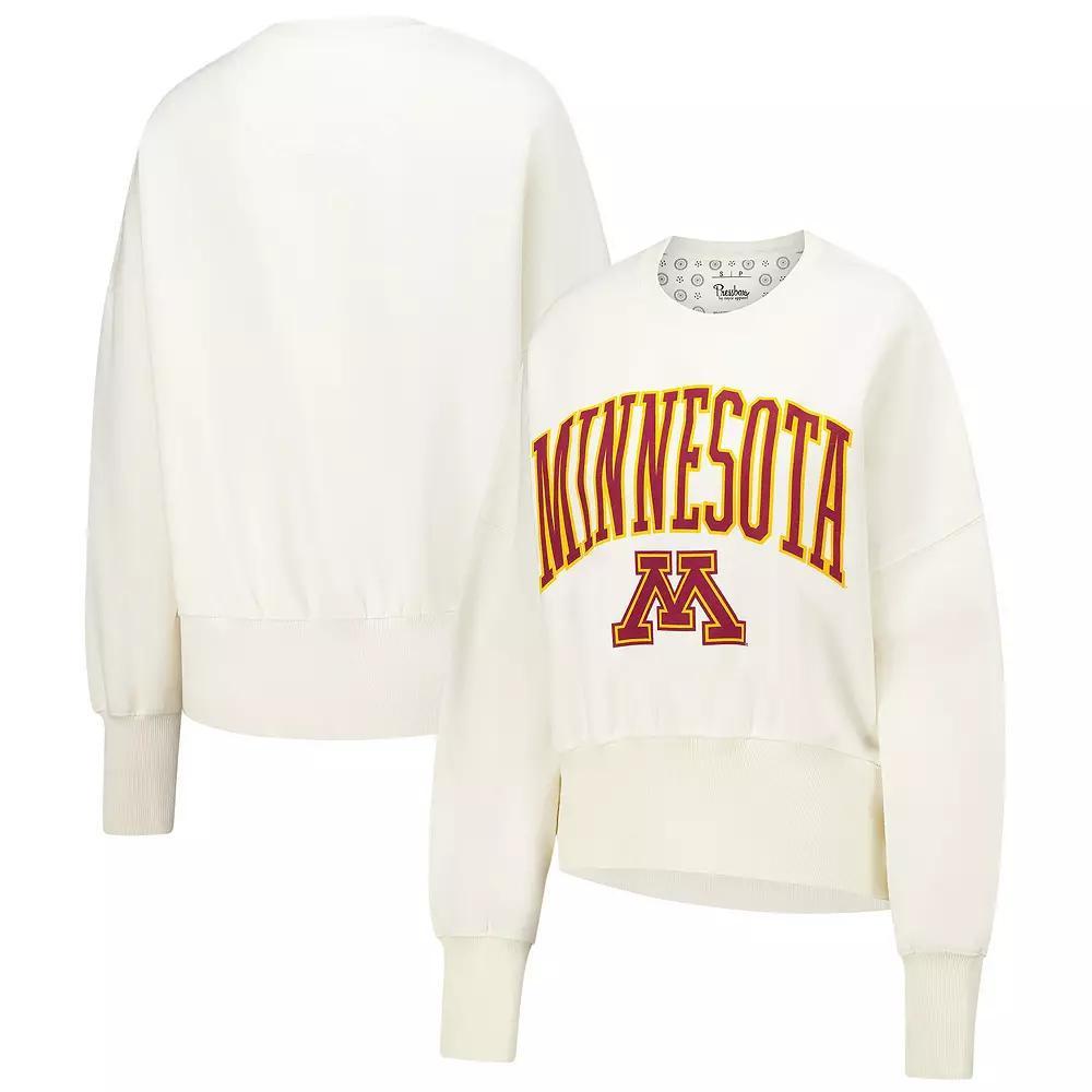 Women's Pressbox  Ivory Minnesota Golden Gophers��Oversized Waist-Length Crewneck Sweatshirt, Size: XL, Beige Product Image