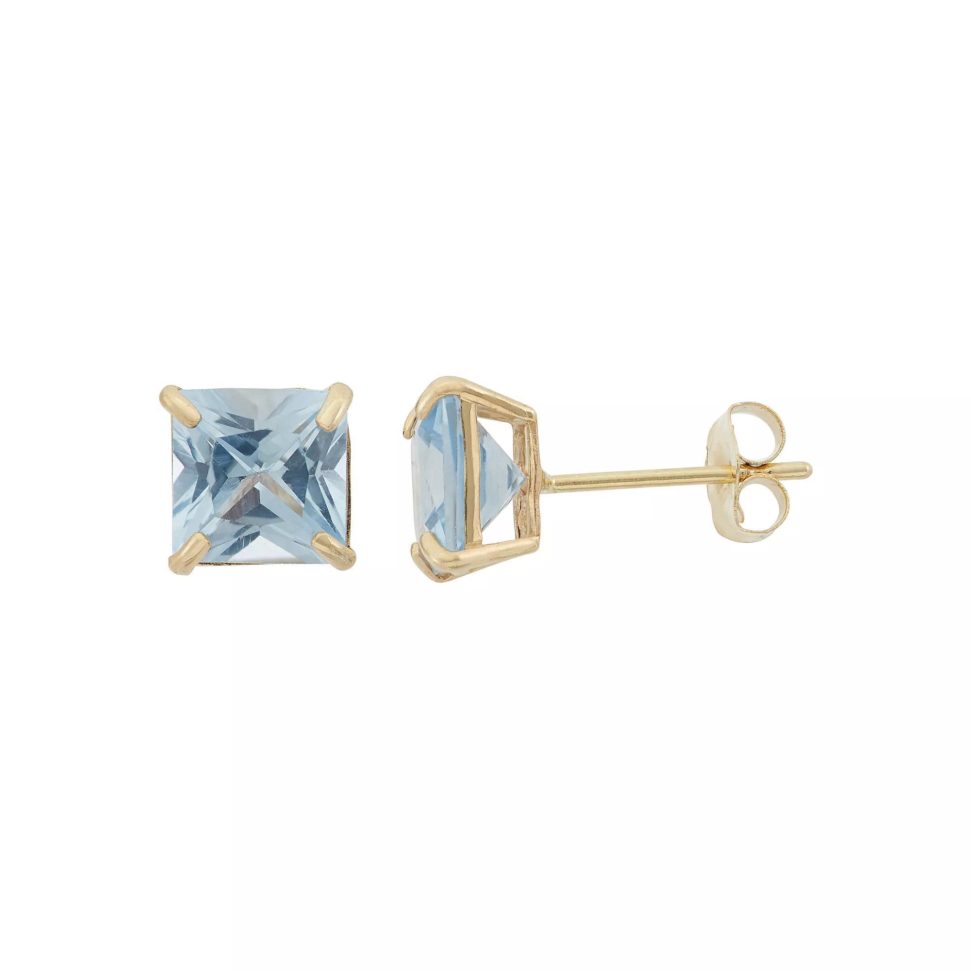 Designs by Gioelli Lab-Created Aquamarine 10k Gold Stud Earrings, Women's, Blue Product Image