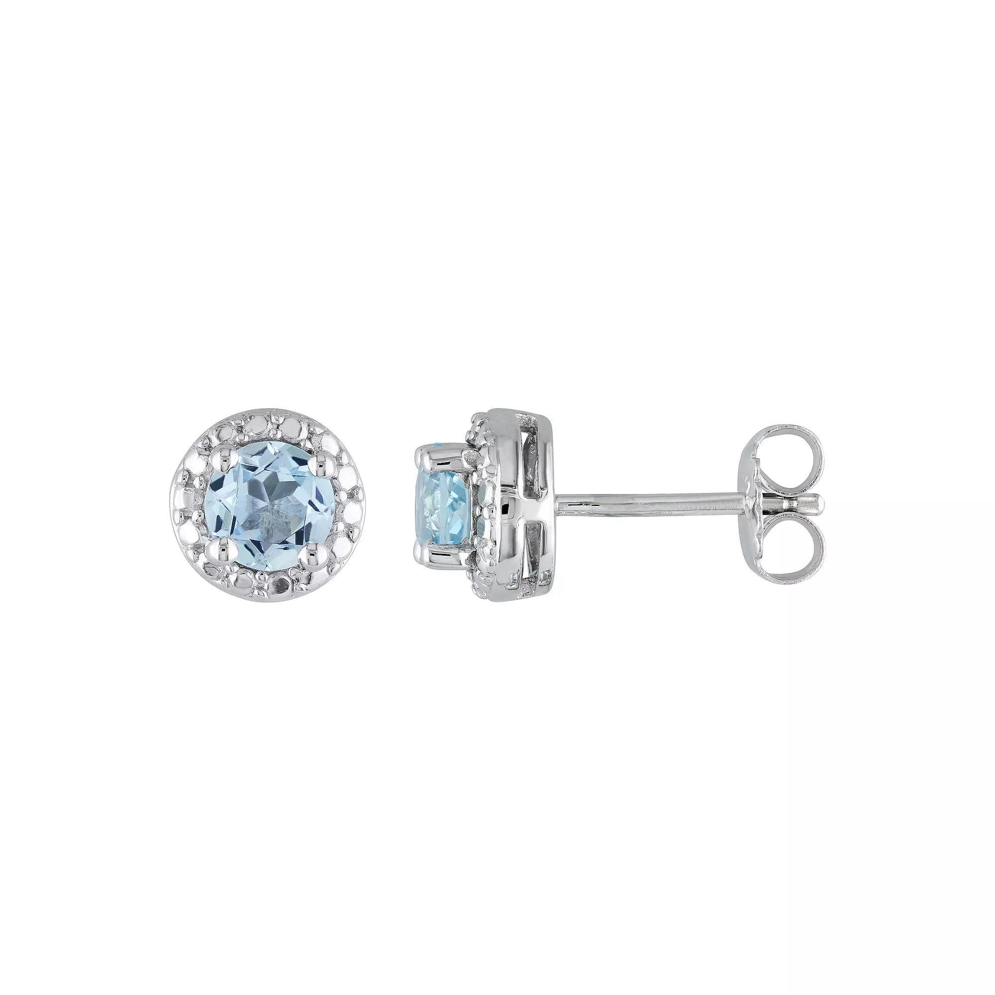 Stella Grace Sterling Silver Sky Blue Topaz Halo Stud Earrings, Women's Product Image