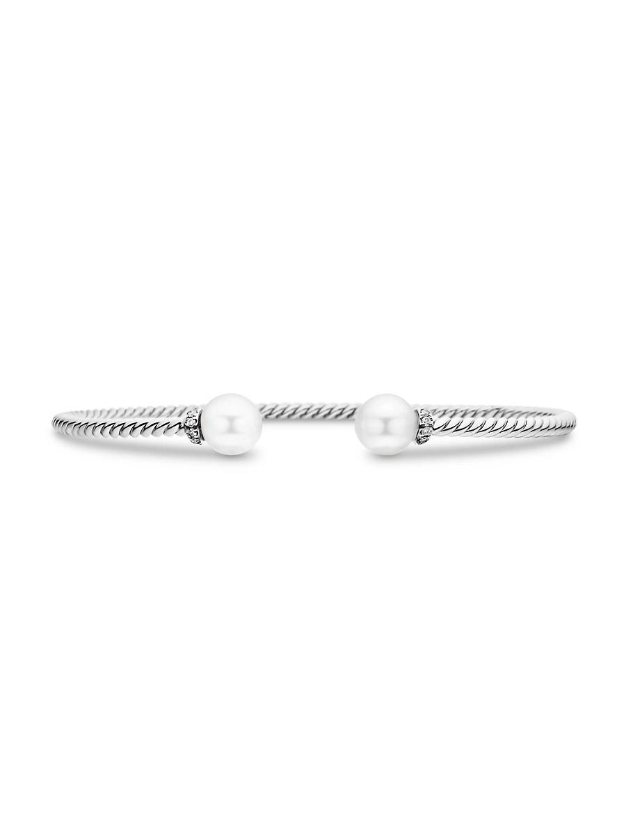 Womens Petite Solari Pearl Bracelet In 18K White Gold with Pav Diamonds Product Image