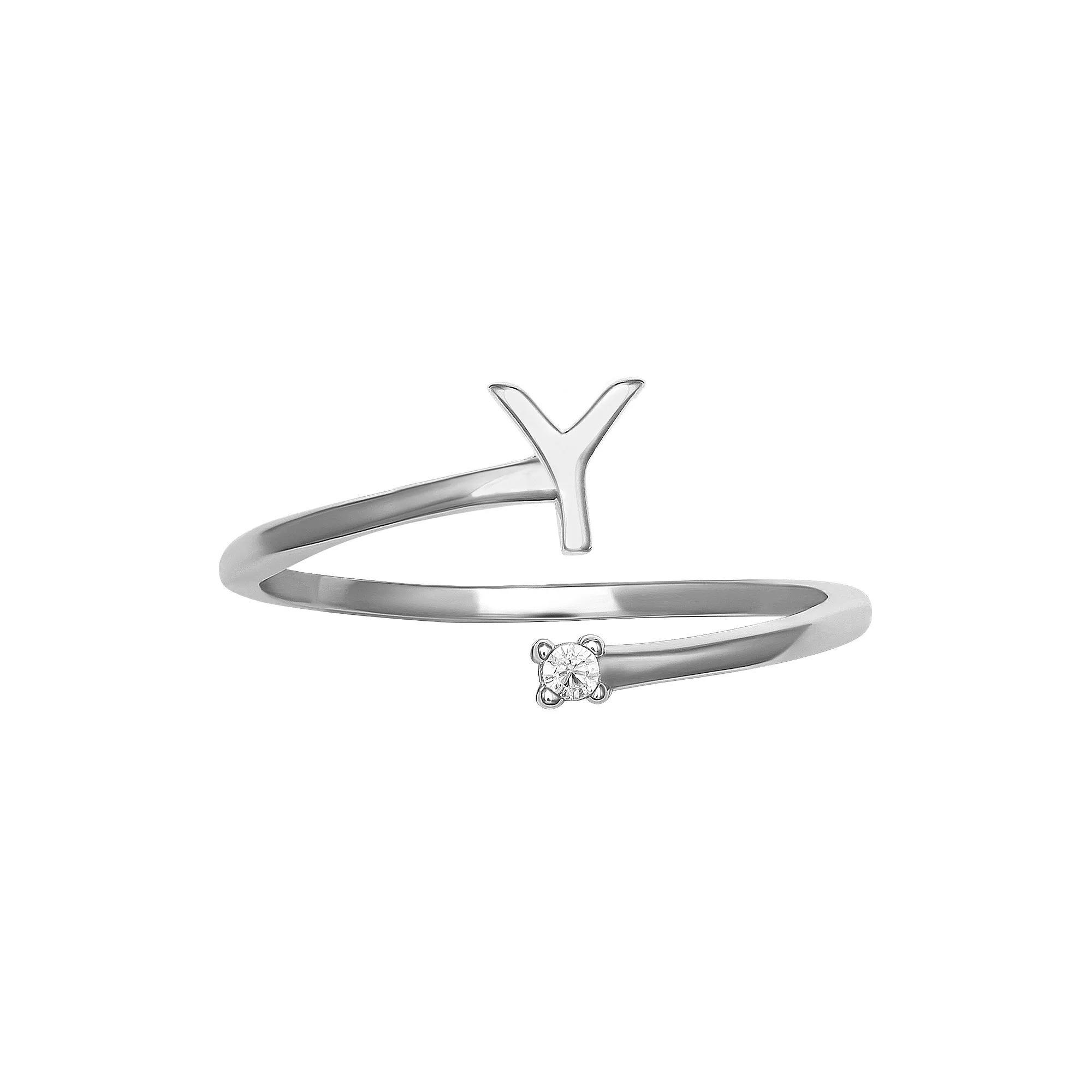 PRIMROSE Sterling Silver Cubic Zirconia Initial Bypass Band Ring, Women's, Size: 8, Sterling Silver X Product Image