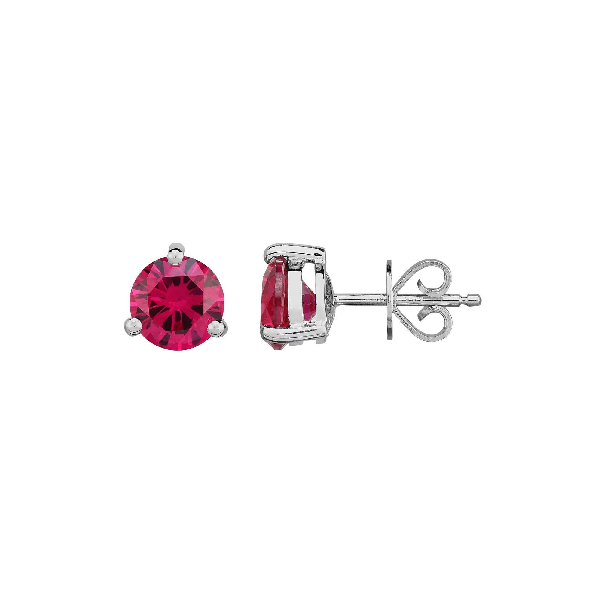 Oro Leoni Sterling Silver Lab-Created Ruby Stud Earrings, Women's Product Image