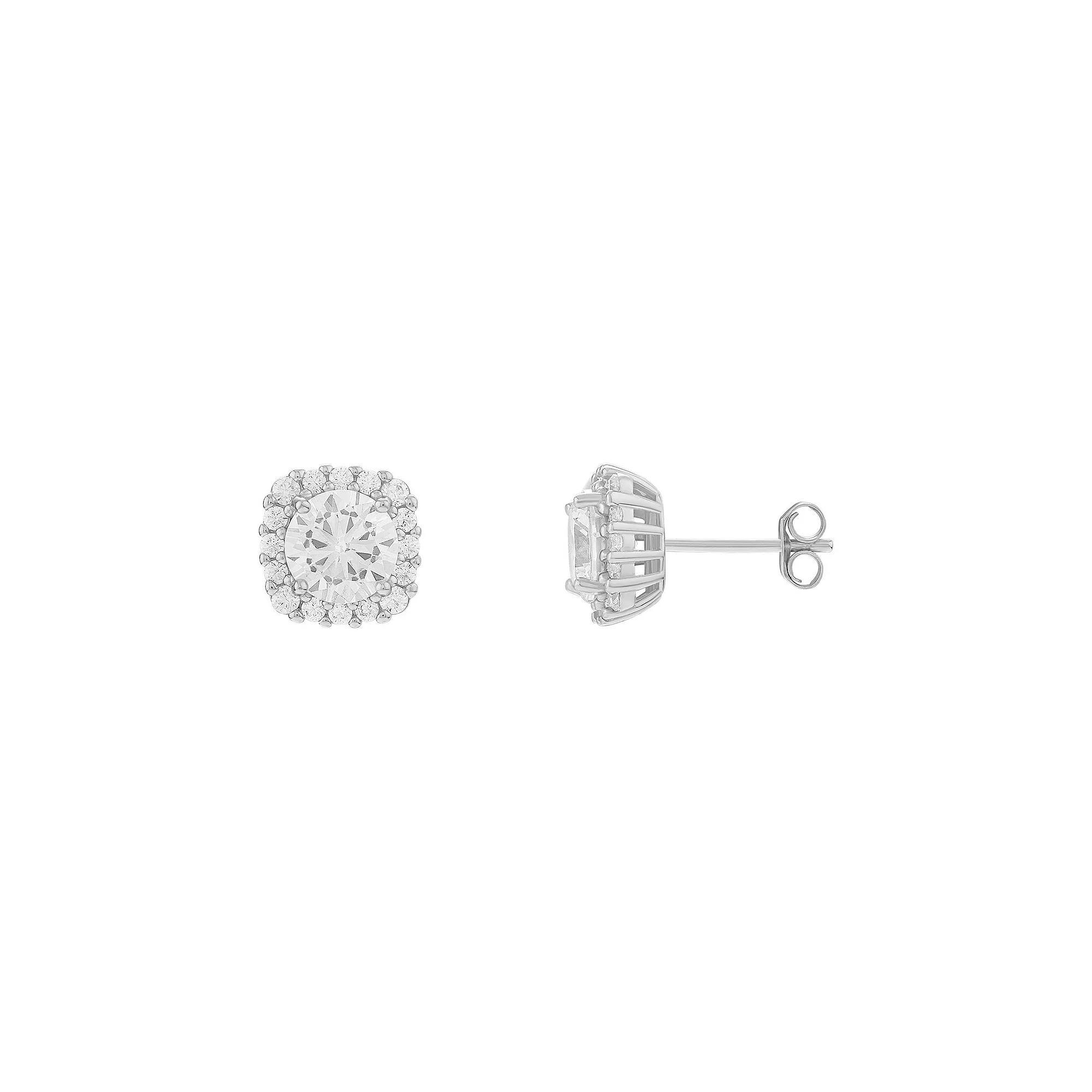 PRIMROSE Sterling Silver Cubic Zirconia Rounded Square Stud Earrings, Women's Product Image