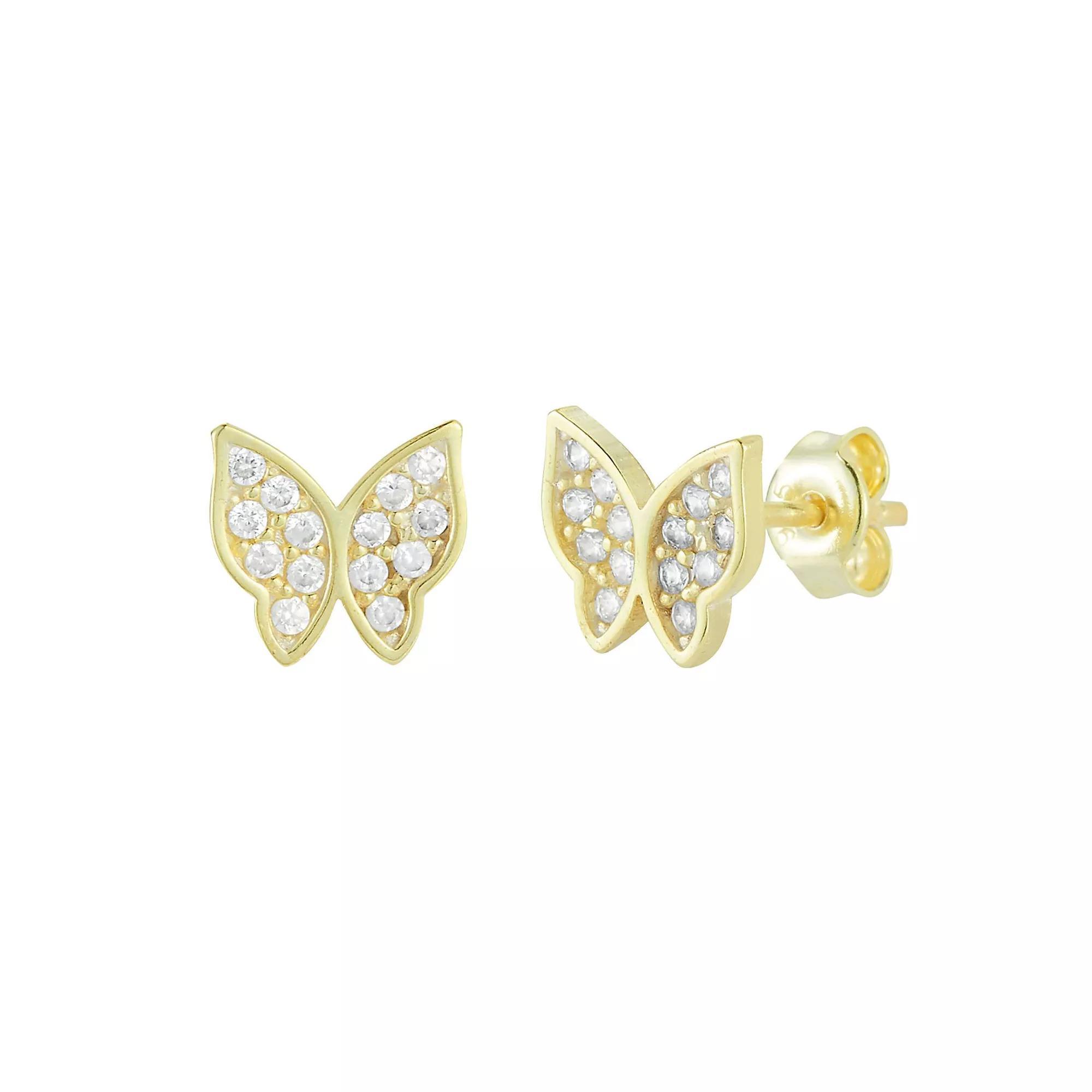 Sunkissed Sterling Butterfly Cubic Zirconia Stud Earrings, Women's, Gold Tone Product Image