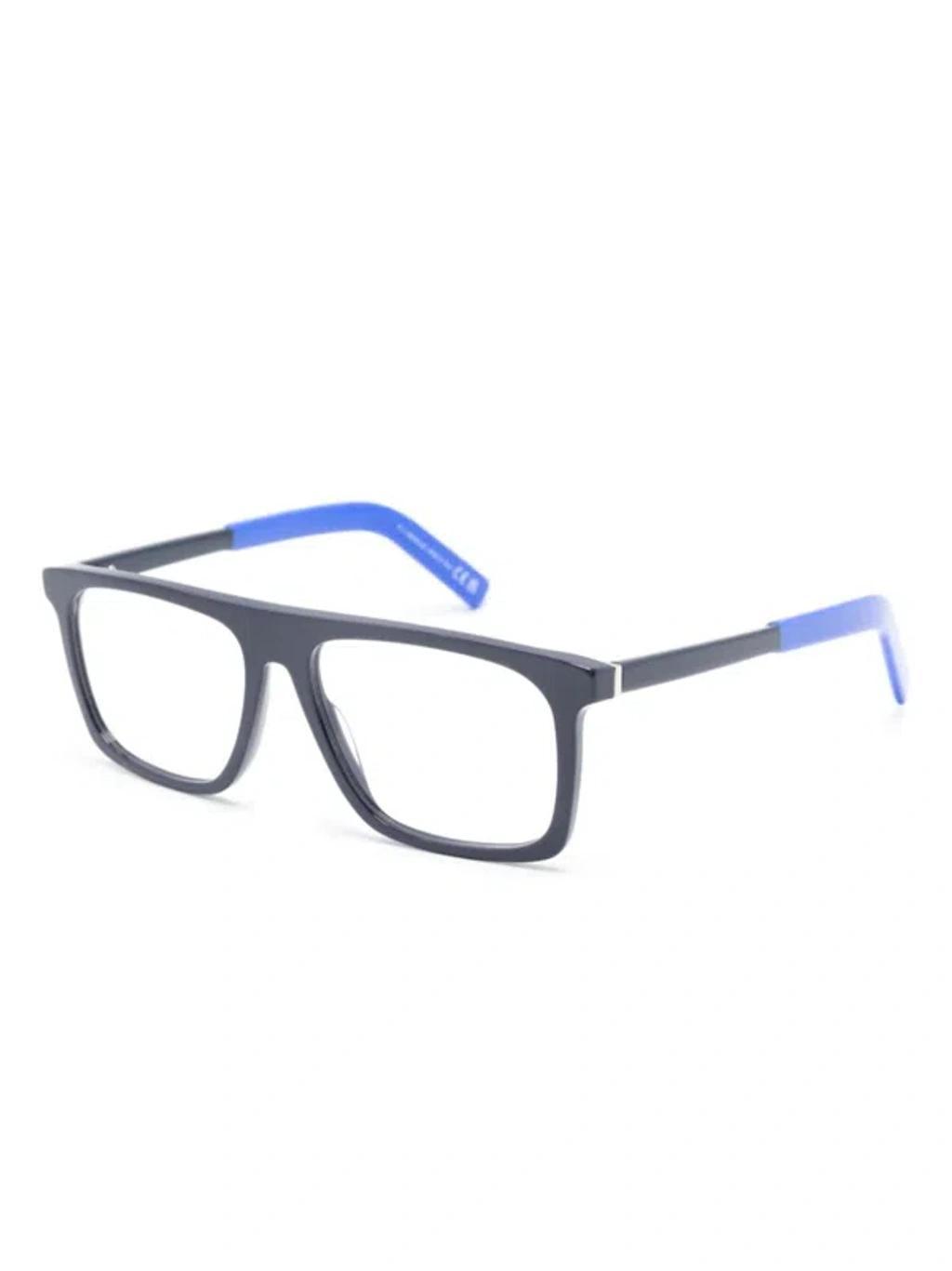 Logo-print Rectangle-frame Glasses In Blue Product Image