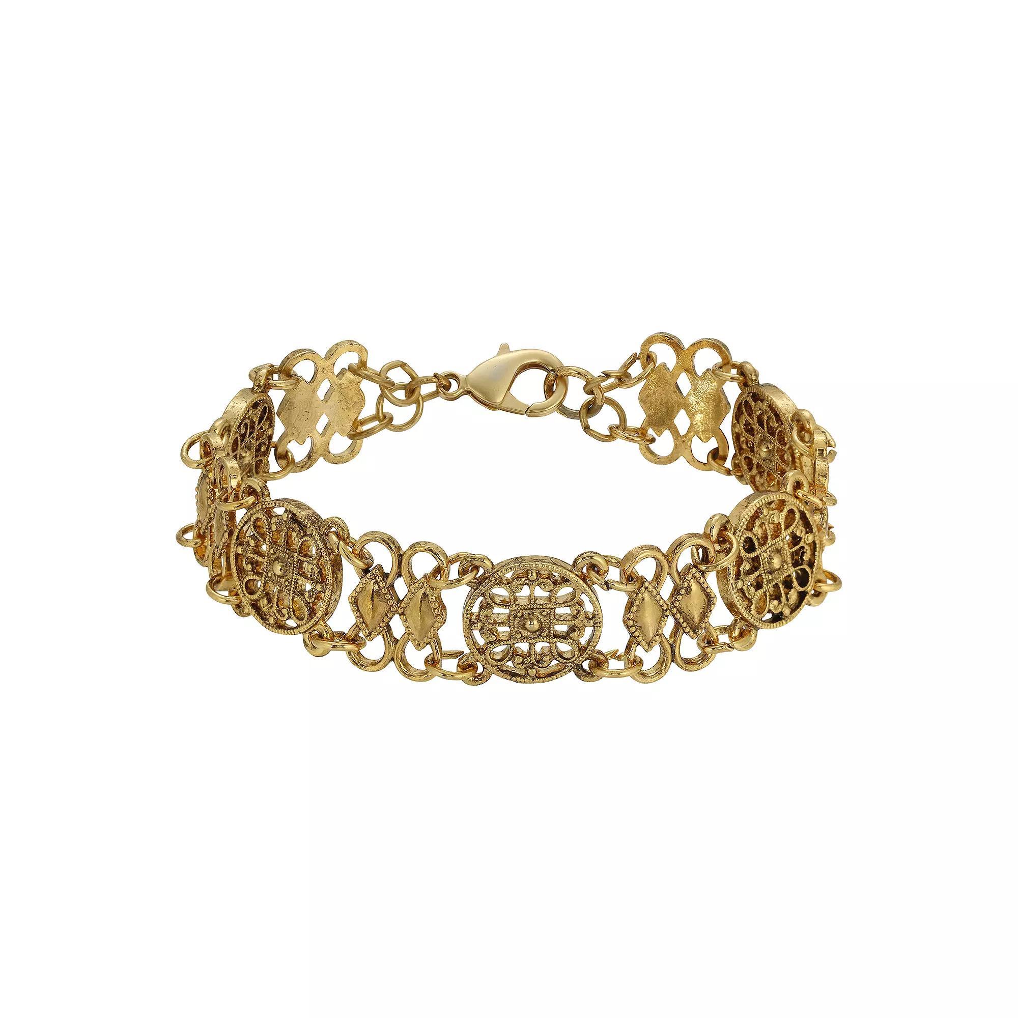 1928 Gold Tone Multi-Loop Round Filigree Bracelet, Women's Product Image