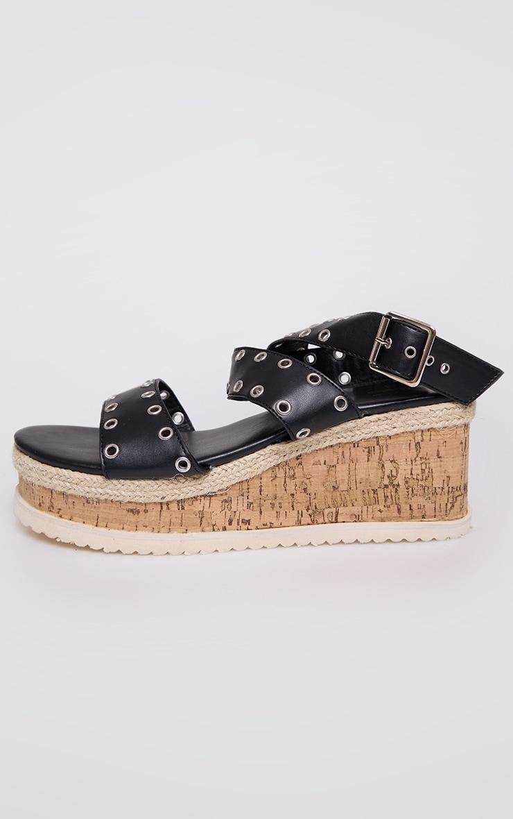 Black Eyelet Espadrille Flatform Sandals Product Image