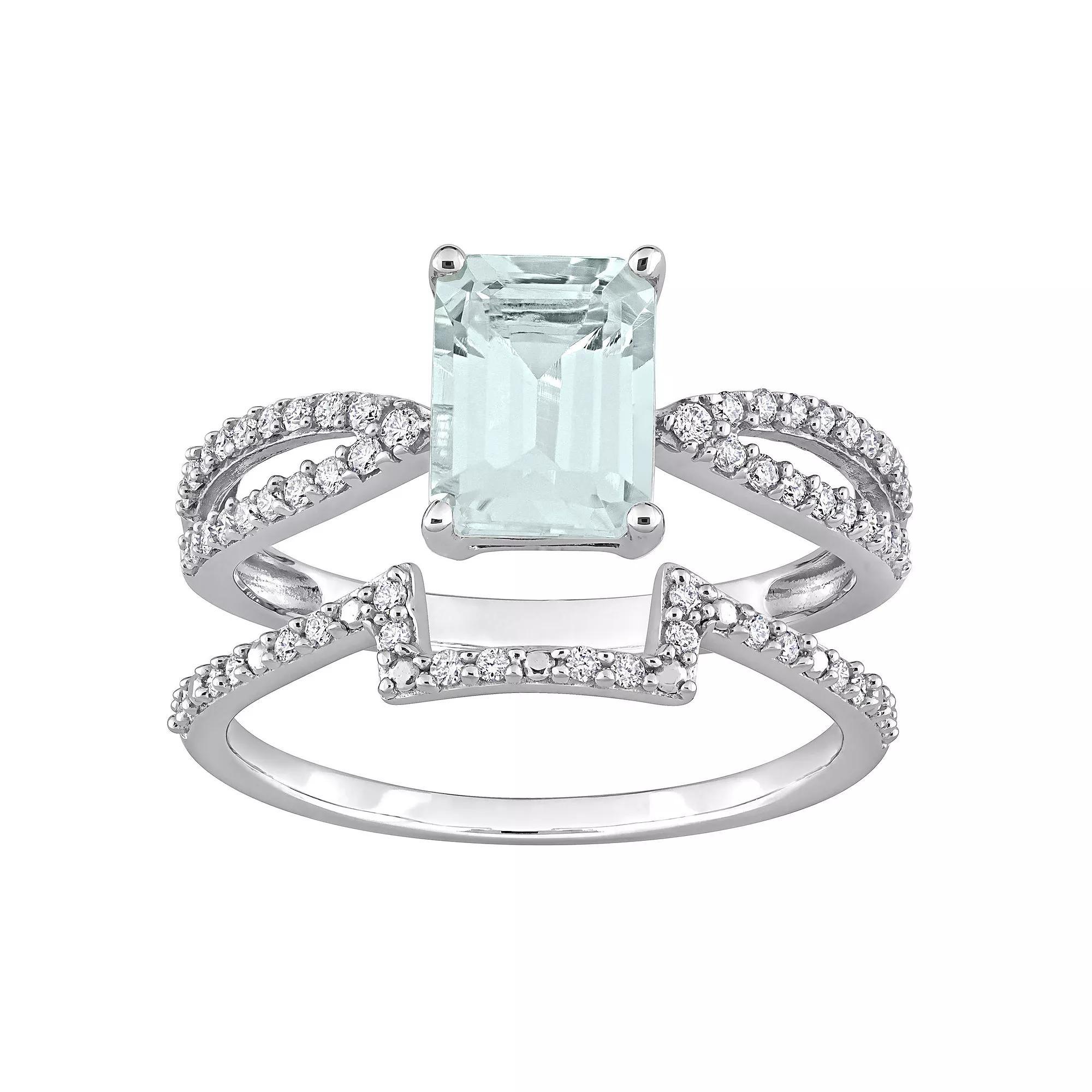 Stella Grace 14k White Gold Aquamarine & 1/3 Carat T.W. Diamond Split Shank Engagement Ring Set, Women's, Size: 8.50 Product Image