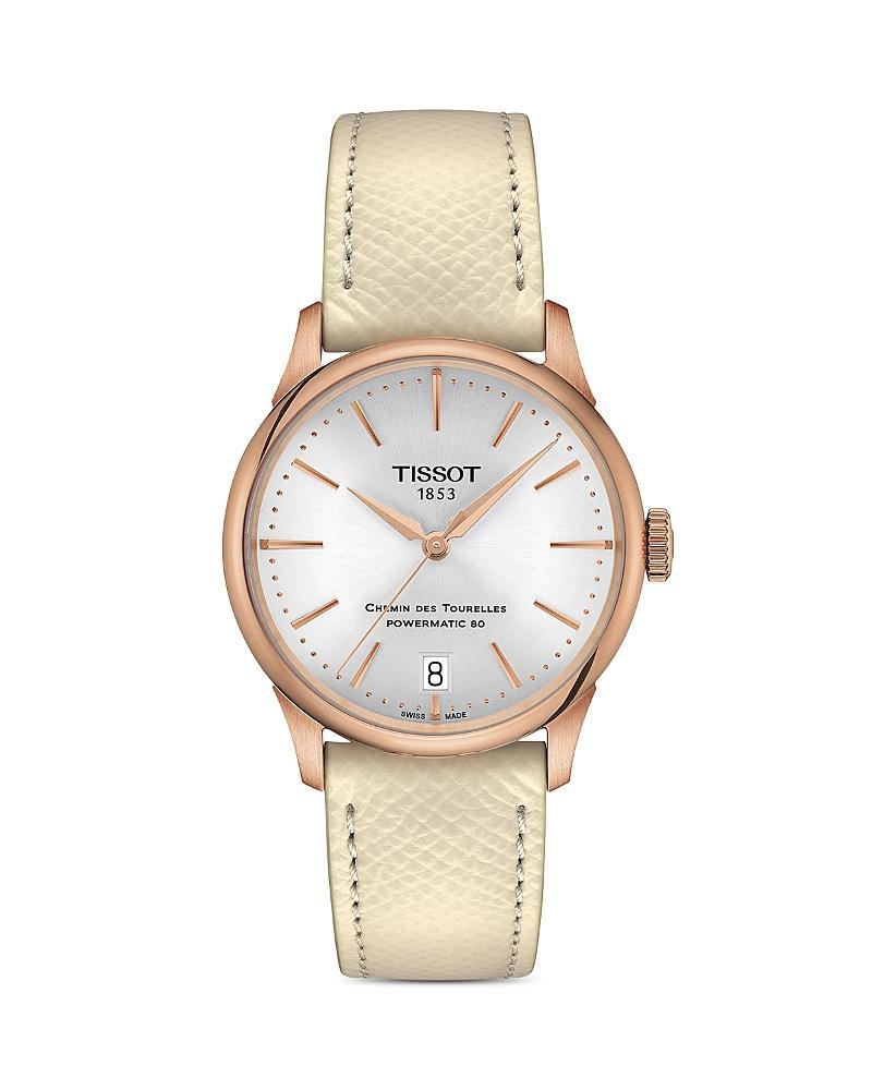 Tissot Womens Chemin Des Tourelles Powermatic 80 Automatic Light Blue Leather Strap Watch Product Image