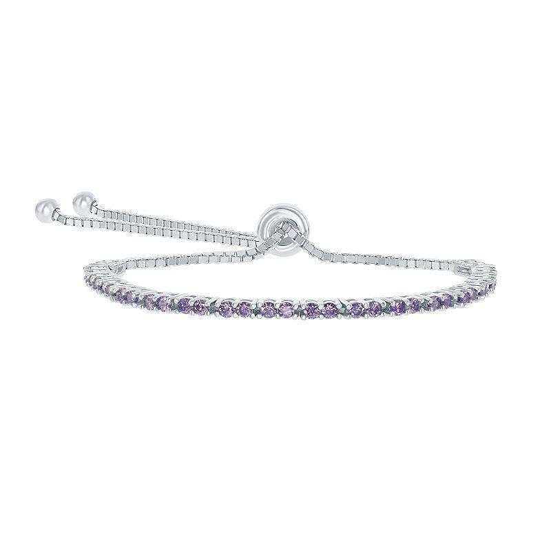 Sterling Silver 2mm Birthstone Bracelet, Womens February Product Image