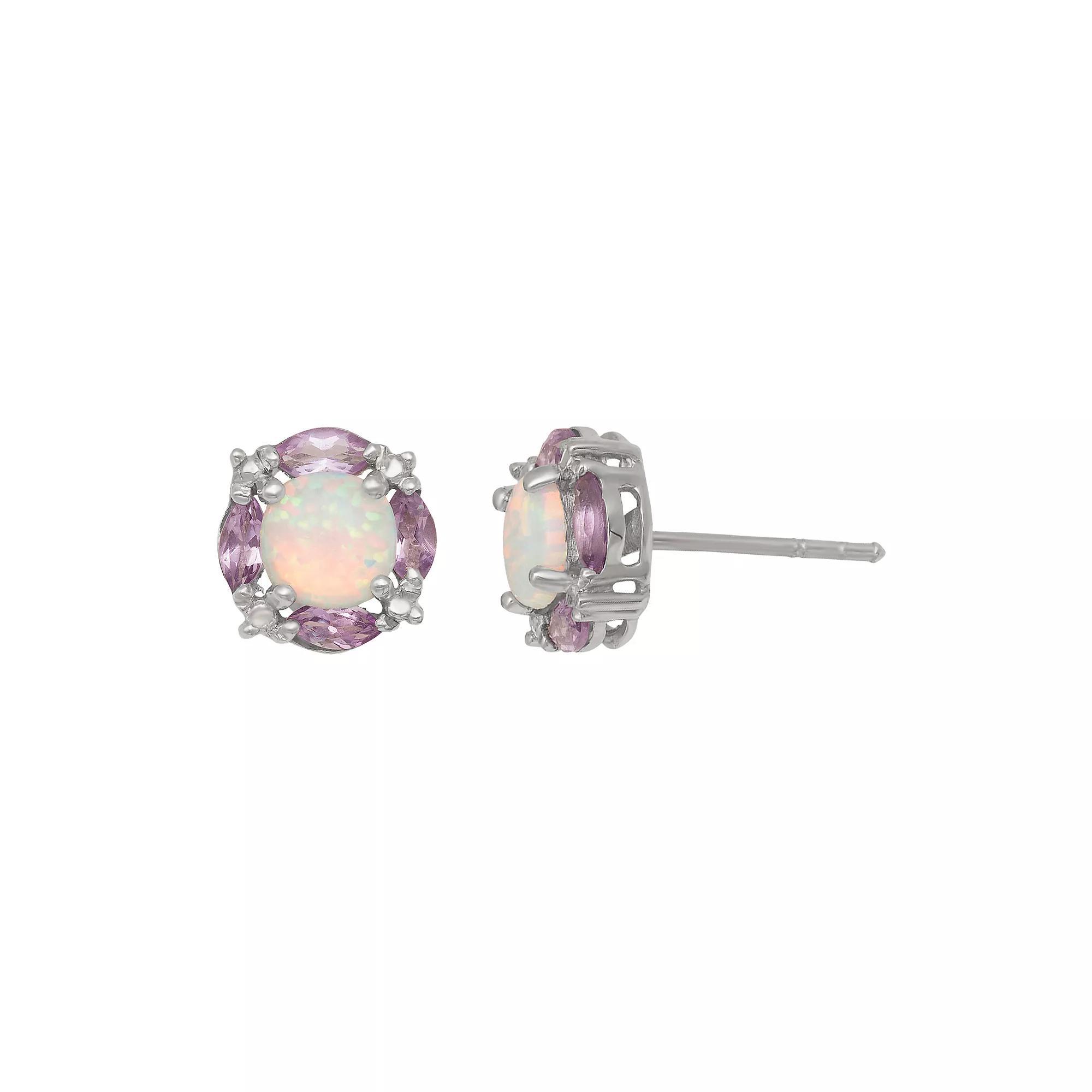 Designs by Gioelli Sterling Silver Lab-Created Opal & Amethyst Stud Earrings, Women's Product Image