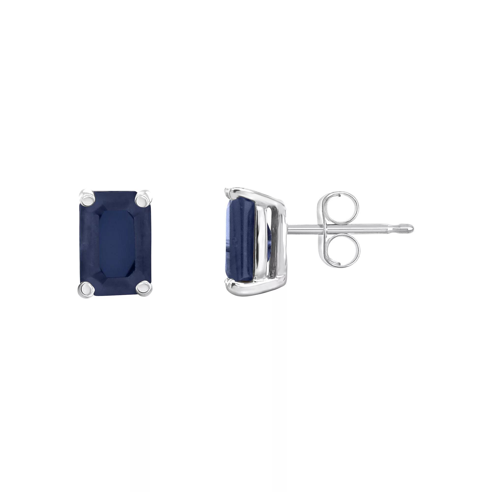 Celebration Gems 14k Gold Emerald Cut Sapphire Stud Earrings, Women's, 14k Whgold Product Image