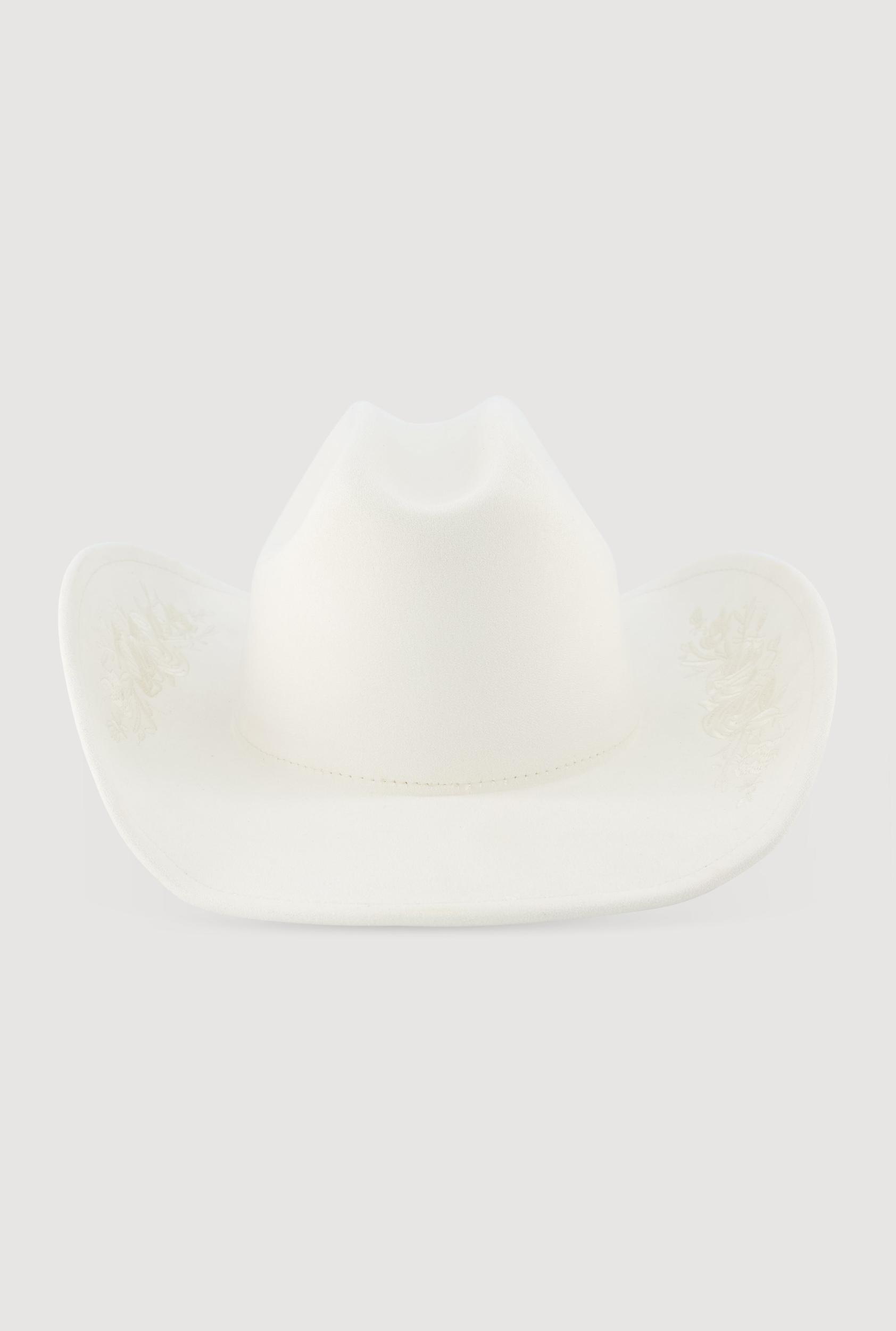 Faux Suede Floral Embroidered Cowboy Hat Female Product Image