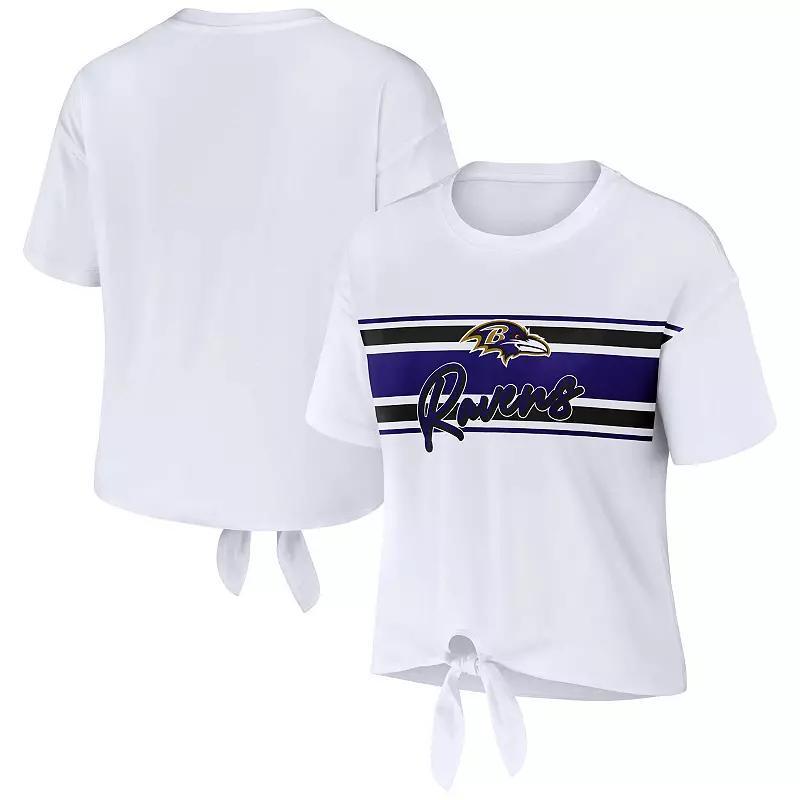 Womens Wear by Erin Andrews White Auburn Tigers Striped Front Knot Cropped T-shirt Product Image