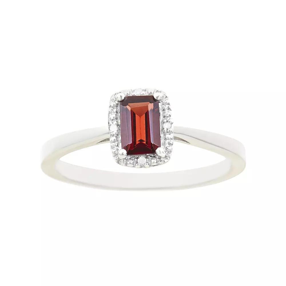 Celebration Gems Sterling Silver Garnet & Diamond Accent Rectangle Halo Ring, Women's,  Product Image