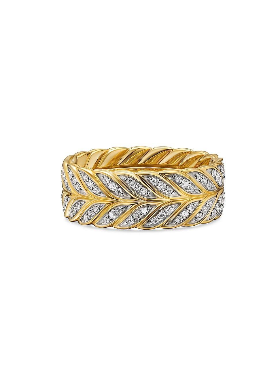 Mens Chevron Pave Band Ring in 18K Yellow Gold Product Image