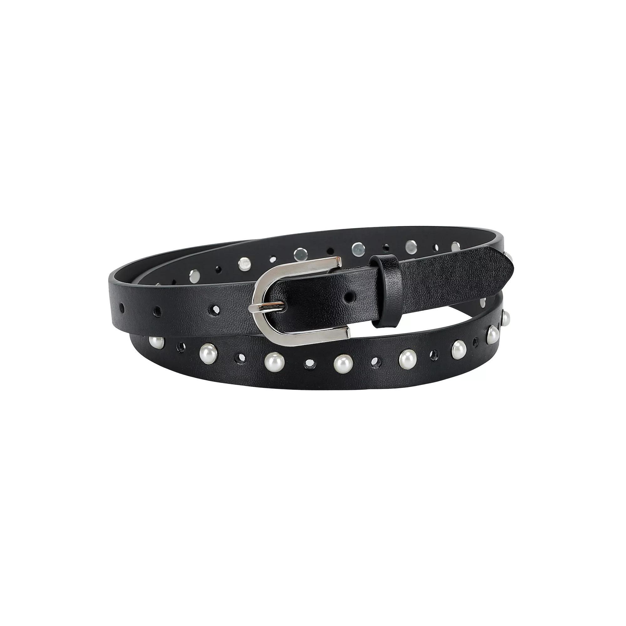 Women's LC Lauren Conrad Adjustable Simulated Pearl Skinny Belt, Size: XL, Black Product Image