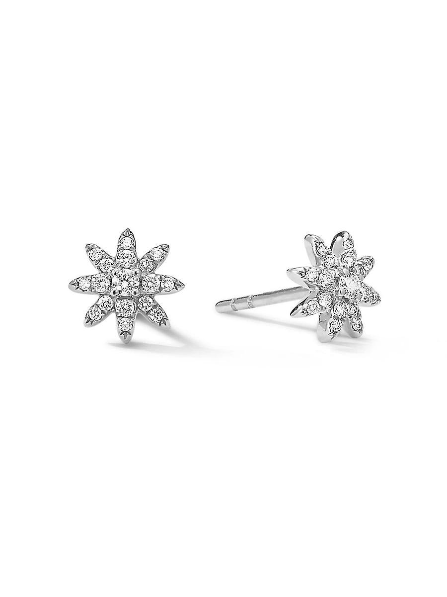 Womens Petite Starburst Stud Earrings in 18K White Gold with Diamonds, 7.5MM Product Image