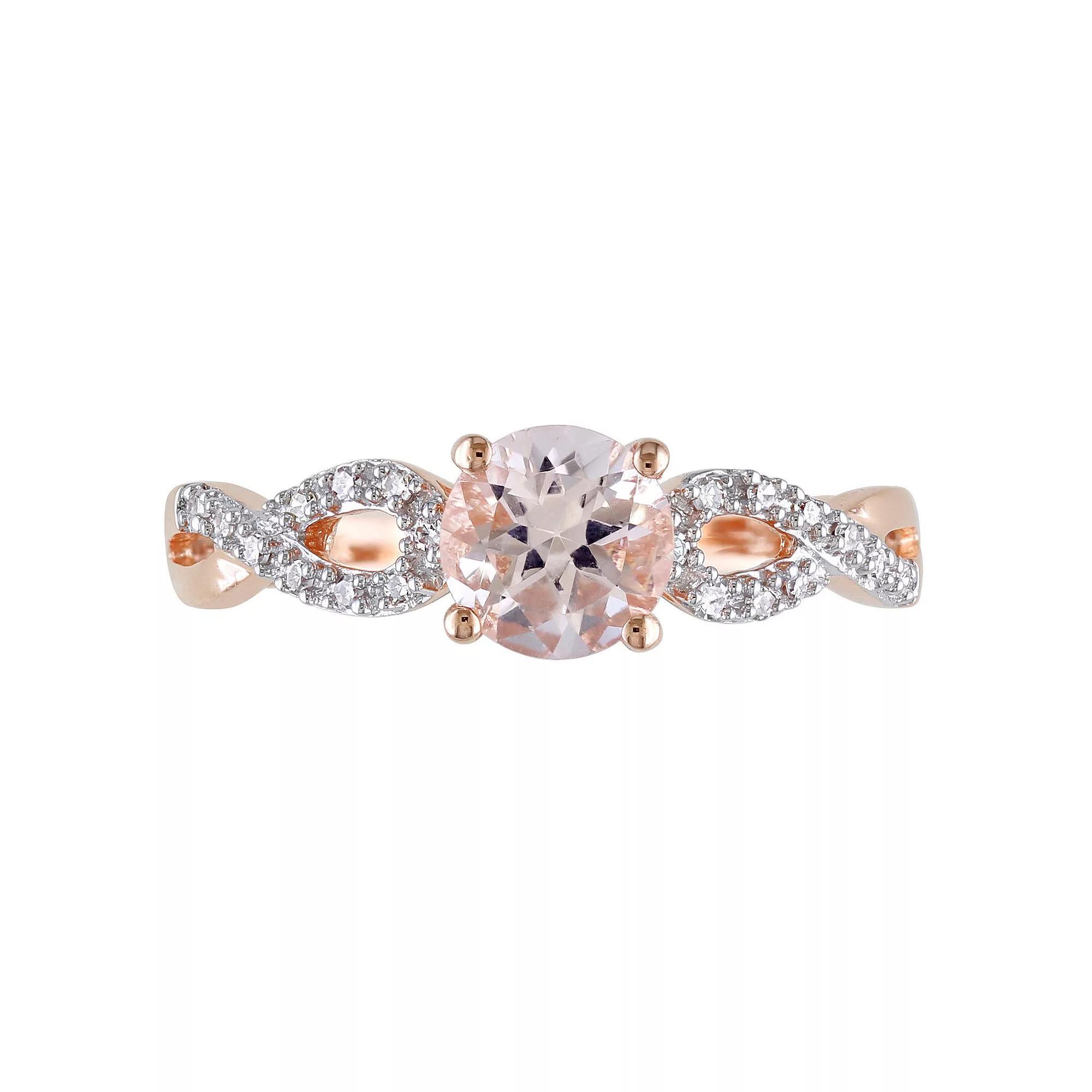 Stella Grace Morganite and 1/10 Carat T.W. Diamond Engagement Ring in 10k Rose Gold, Women's, Size: 5, Pink Product Image