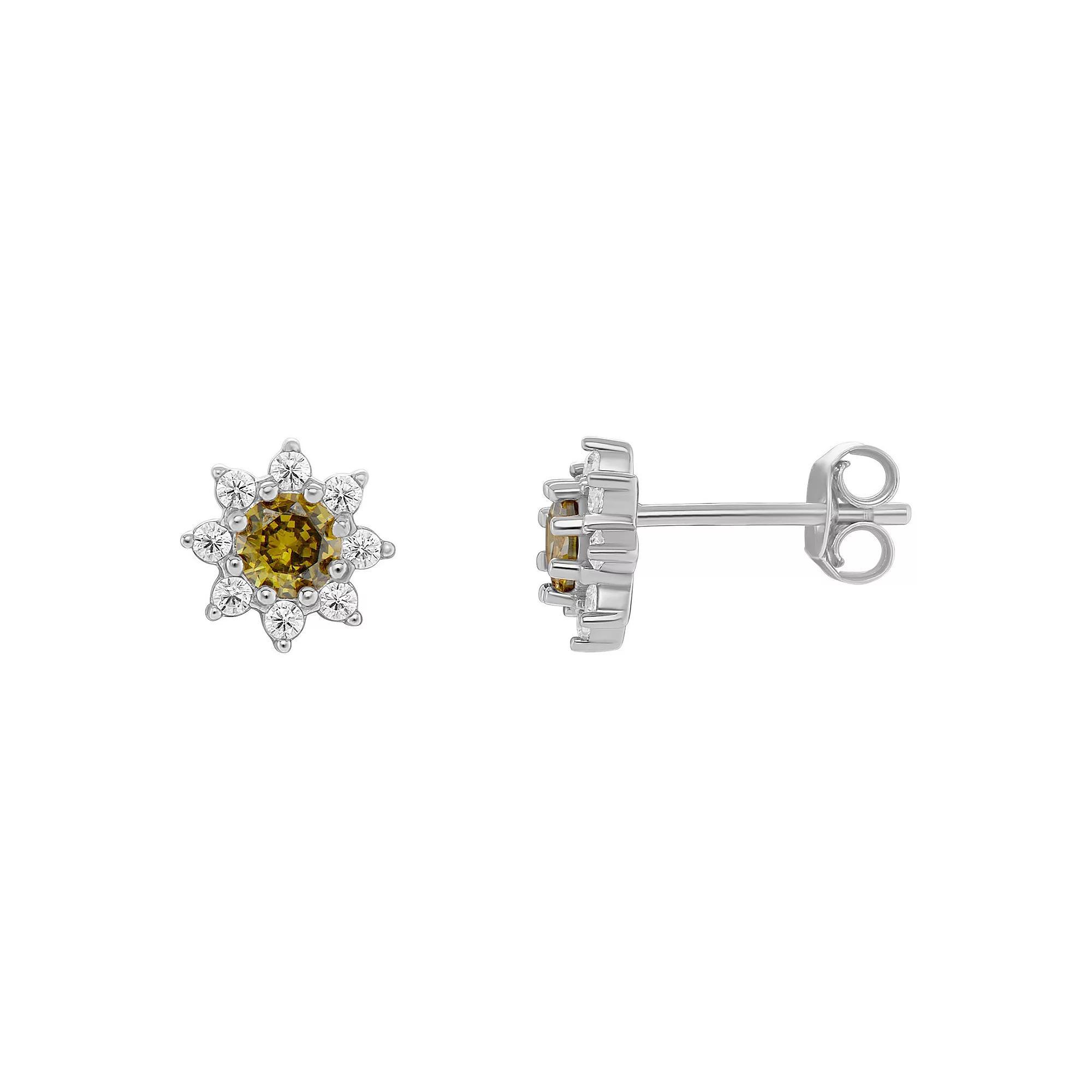 PRIMROSE Birthstone Cubic Zirconia Flower Stud Earrings, Women's, Gold Tone Aug Product Image
