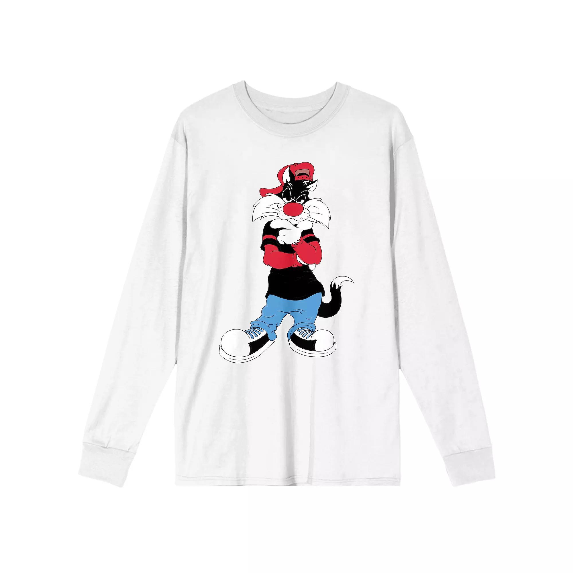 Men's Looney Tunes Sylvester Long Sleeve Graphic Tee, Size: Small, White Product Image