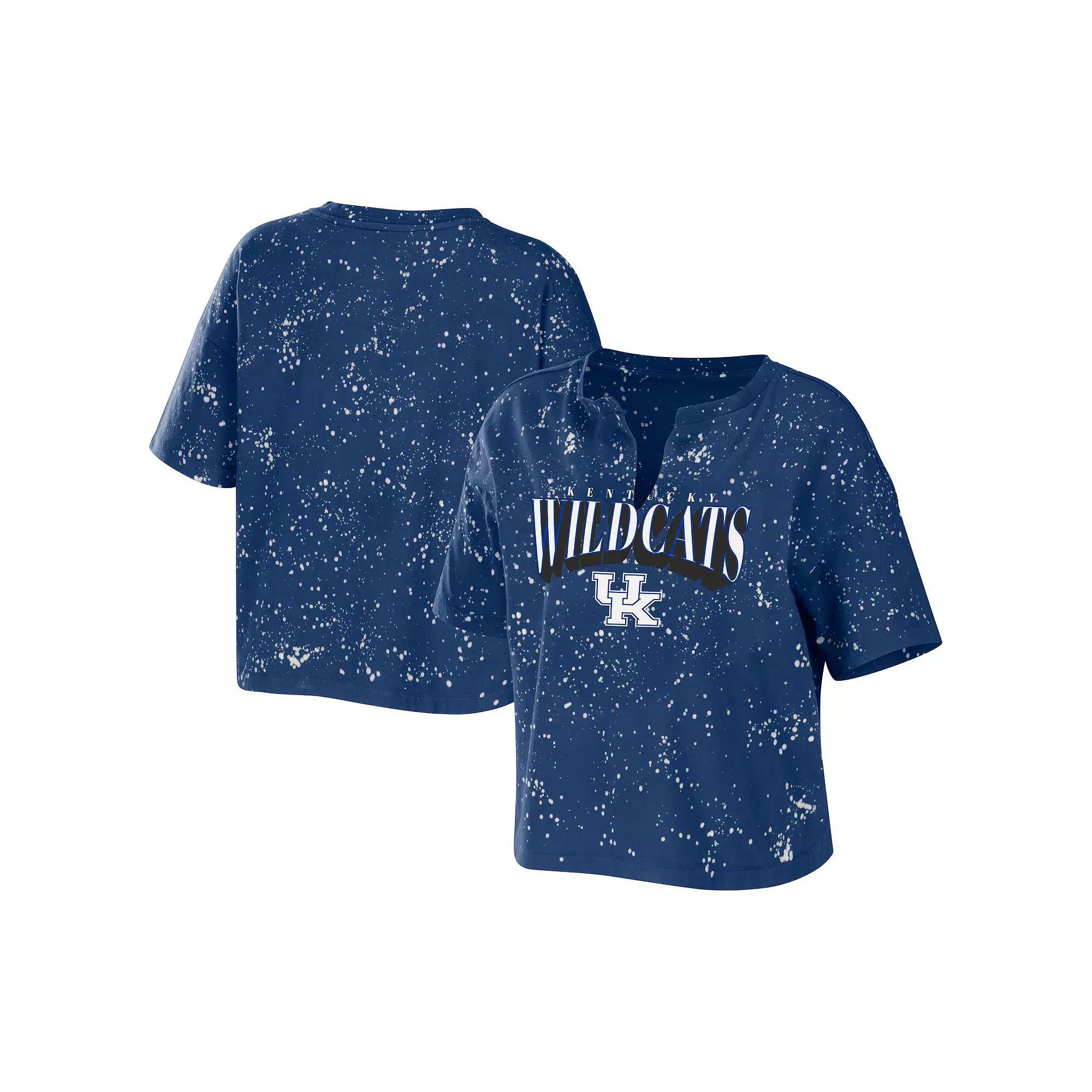 Women's WEAR by Erin Andrews Royal Kentucky Wildcats Bleach Wash Splatter Notch Neck T-Shirt,  Product Image