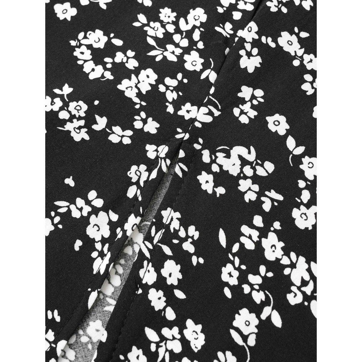 Plus Size Bloom Dress - Flutter Sleeve Ditsy Floral Pocket Split Maxi Dress LightGreen Women Romantic Slit V-neck Half Sleeve Curvy Long Dress BloomChic 10/M Product Image